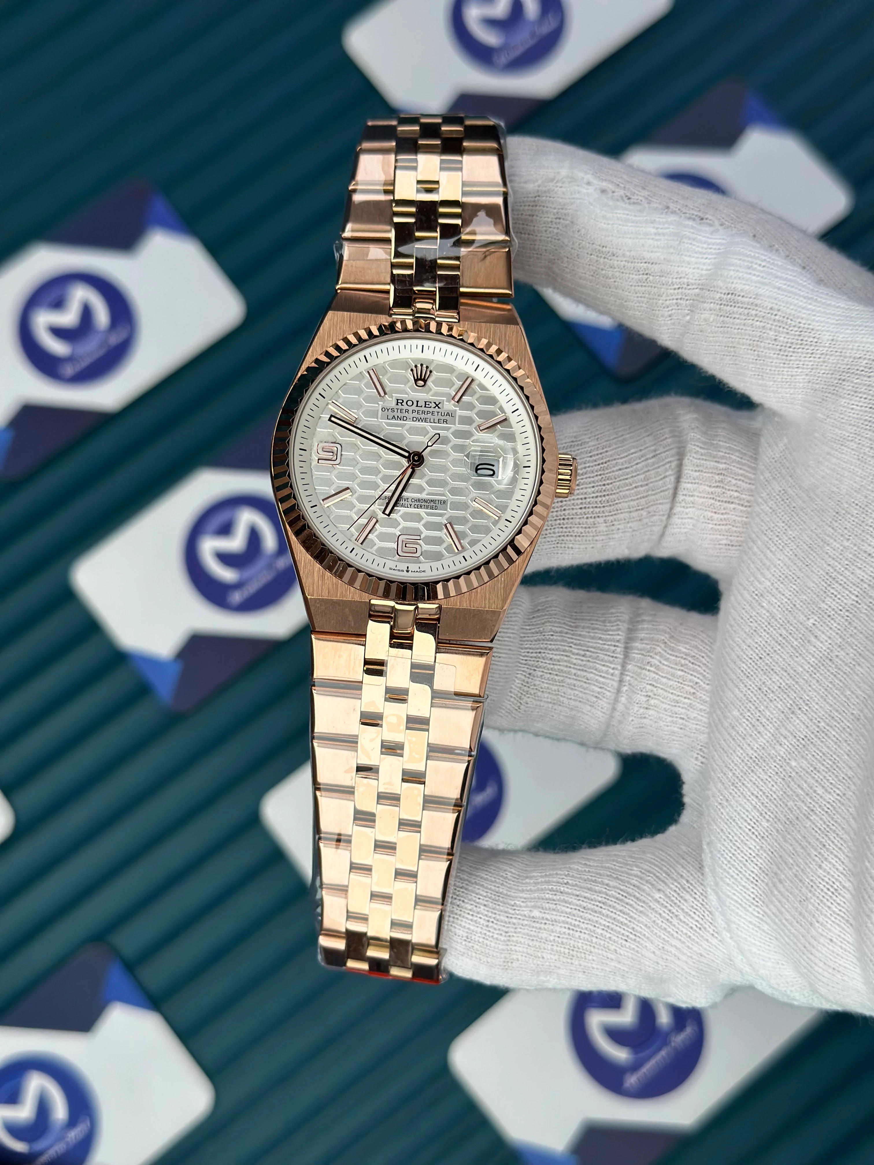 ROLEX LAND DWELLER WHITE DIAL ROSE OYSTERSTEEL