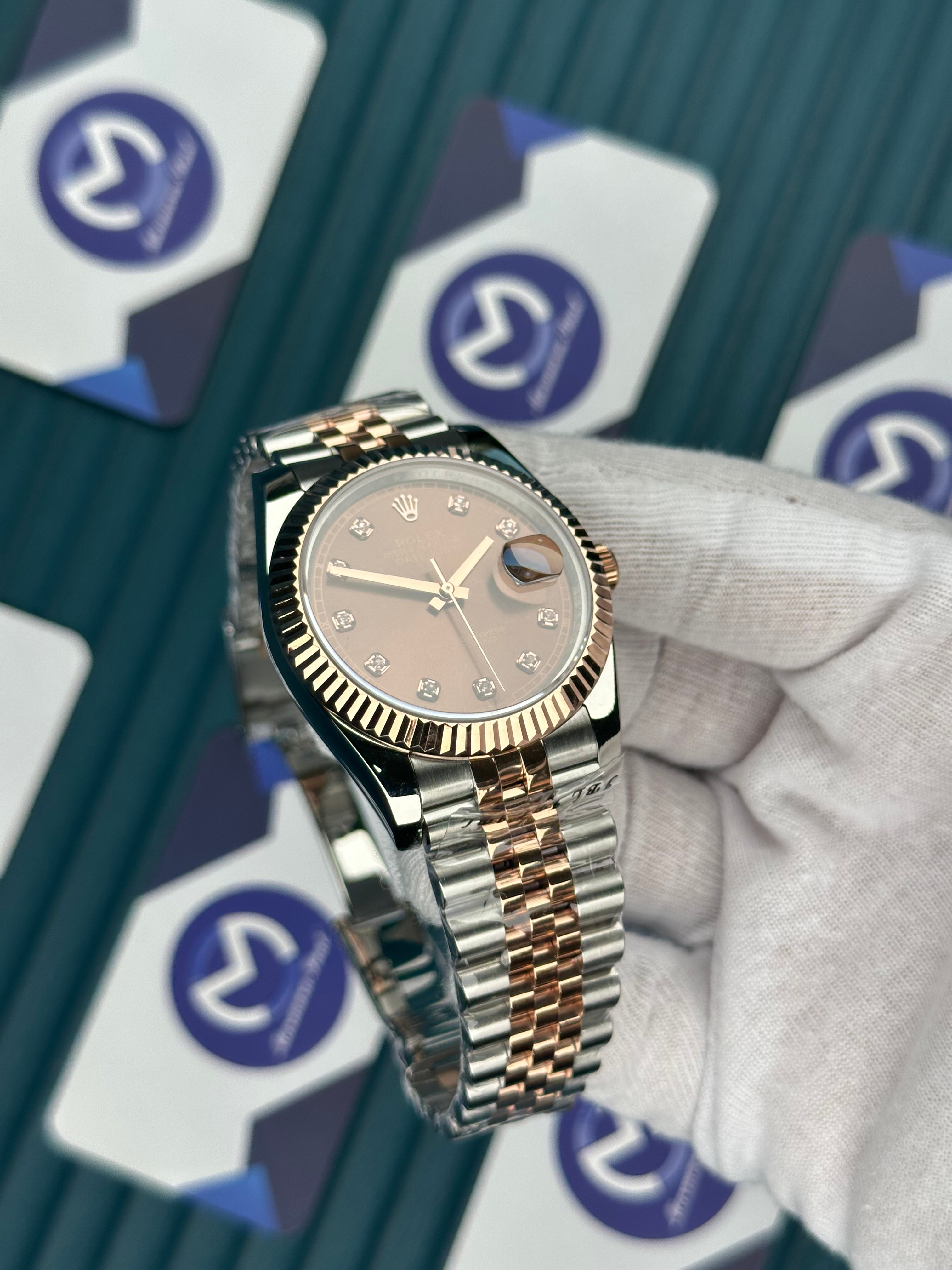 ROLEX DATEJUST CHOCOLATE DIAMOND INDEX ROSE-SILVER JUBILE