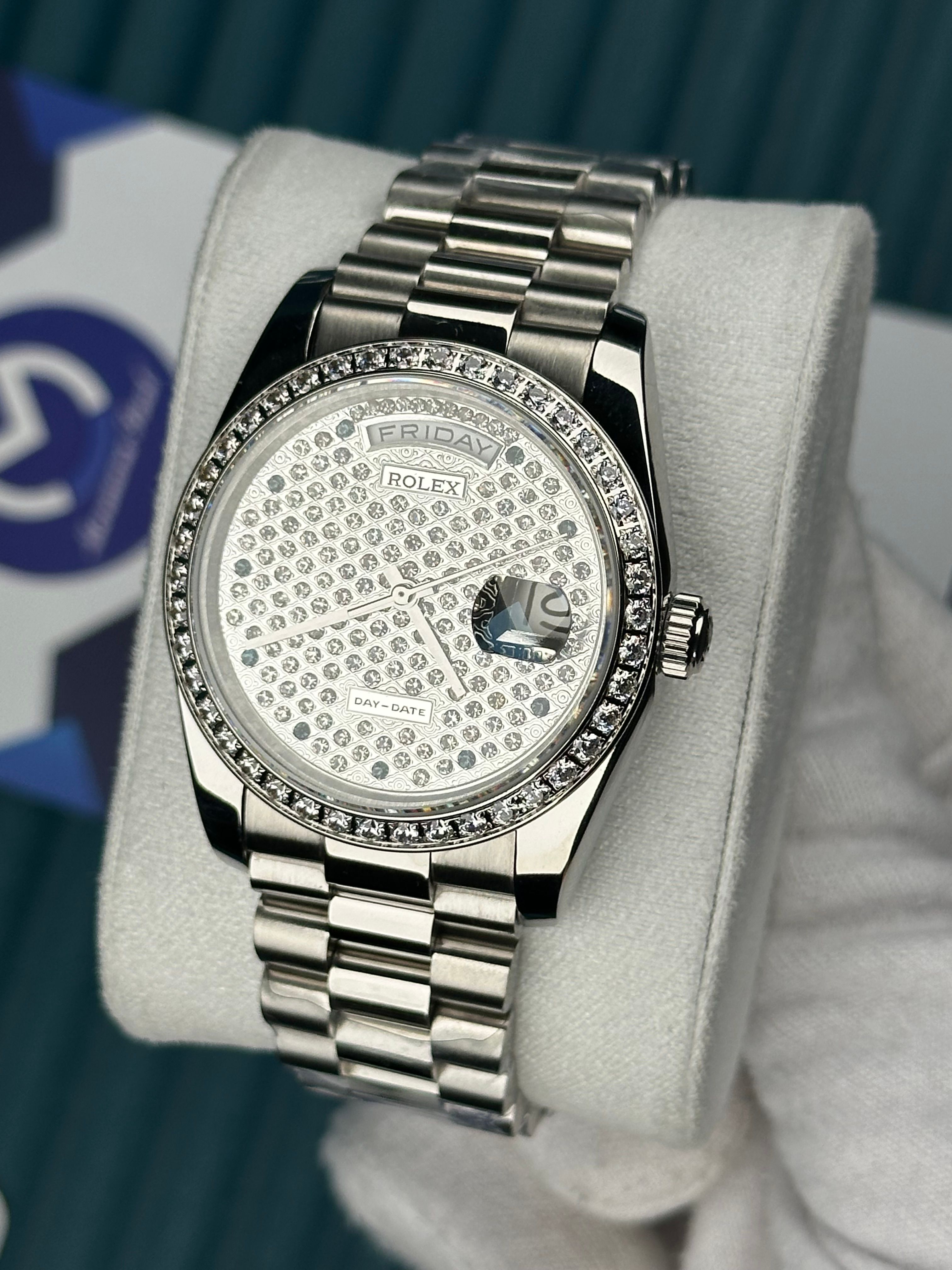 ROLEX 36 DAYDATE DIAMOND DIAL SILVER PRESIDENT