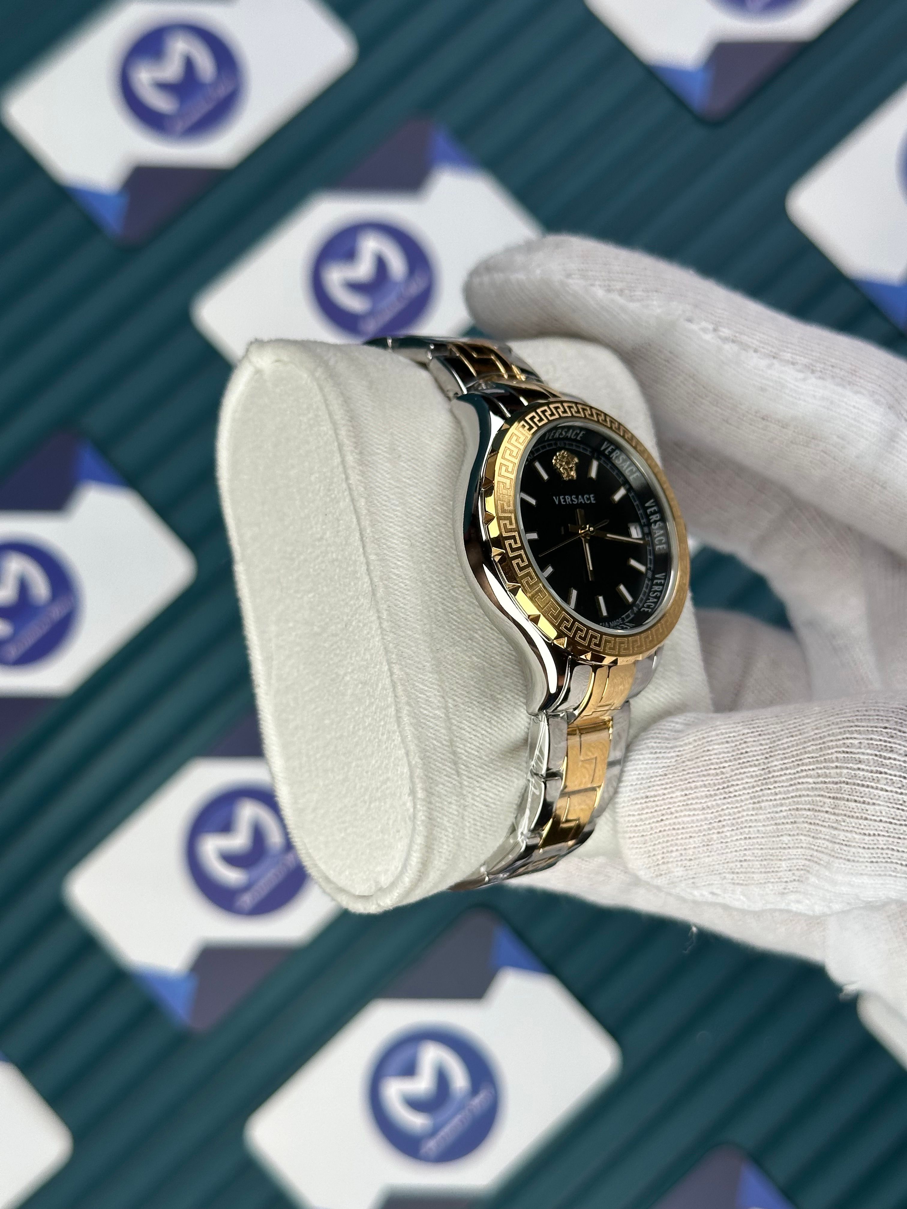 VERSACE 36 BLACK DIAL GOLD-SILVER CORD 