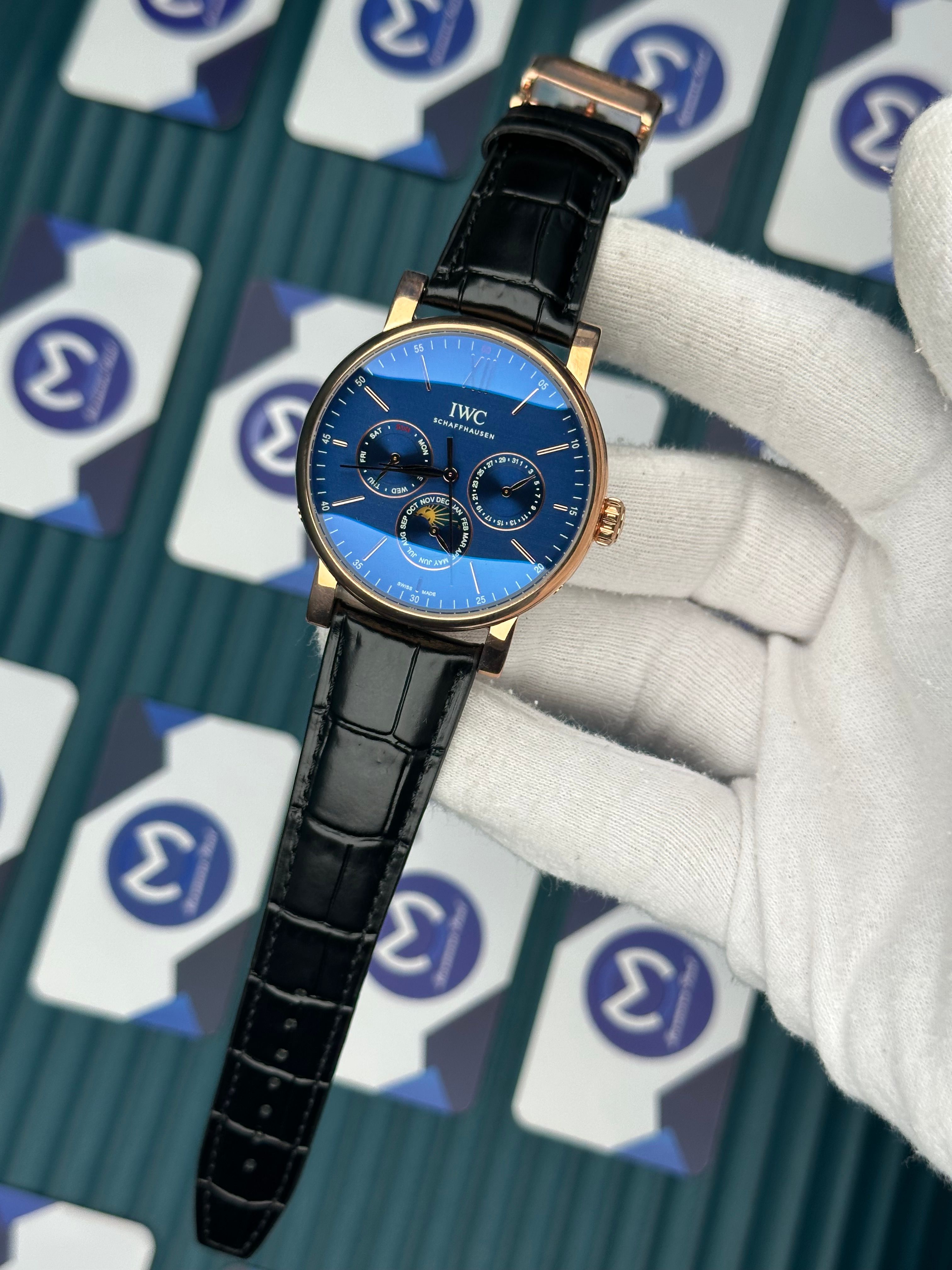 Iwc Blue Dial Chronograph Black Leather Cord
