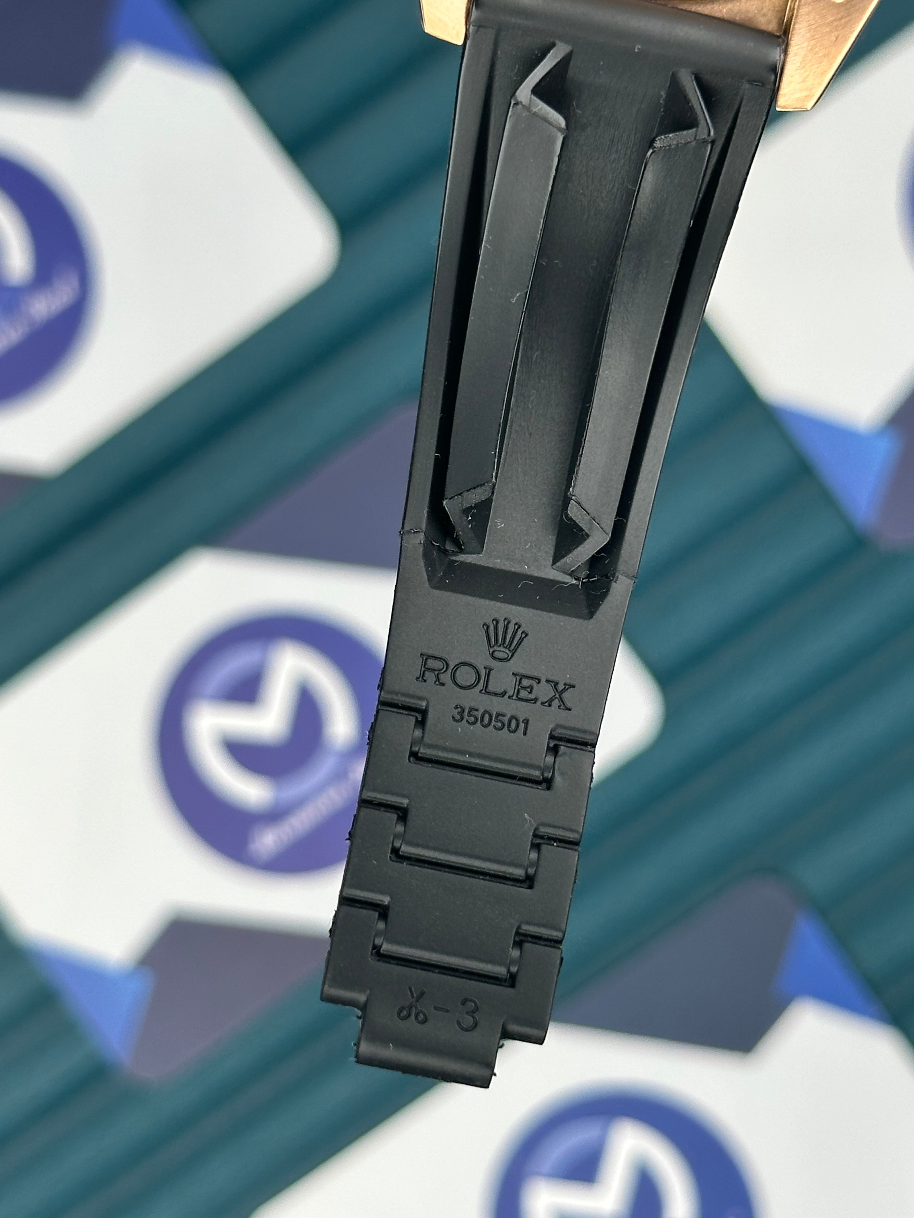 ROLEX SKY-DWELLER BLUE DIAL ROSE CASE BLACK OYSTERFLEX