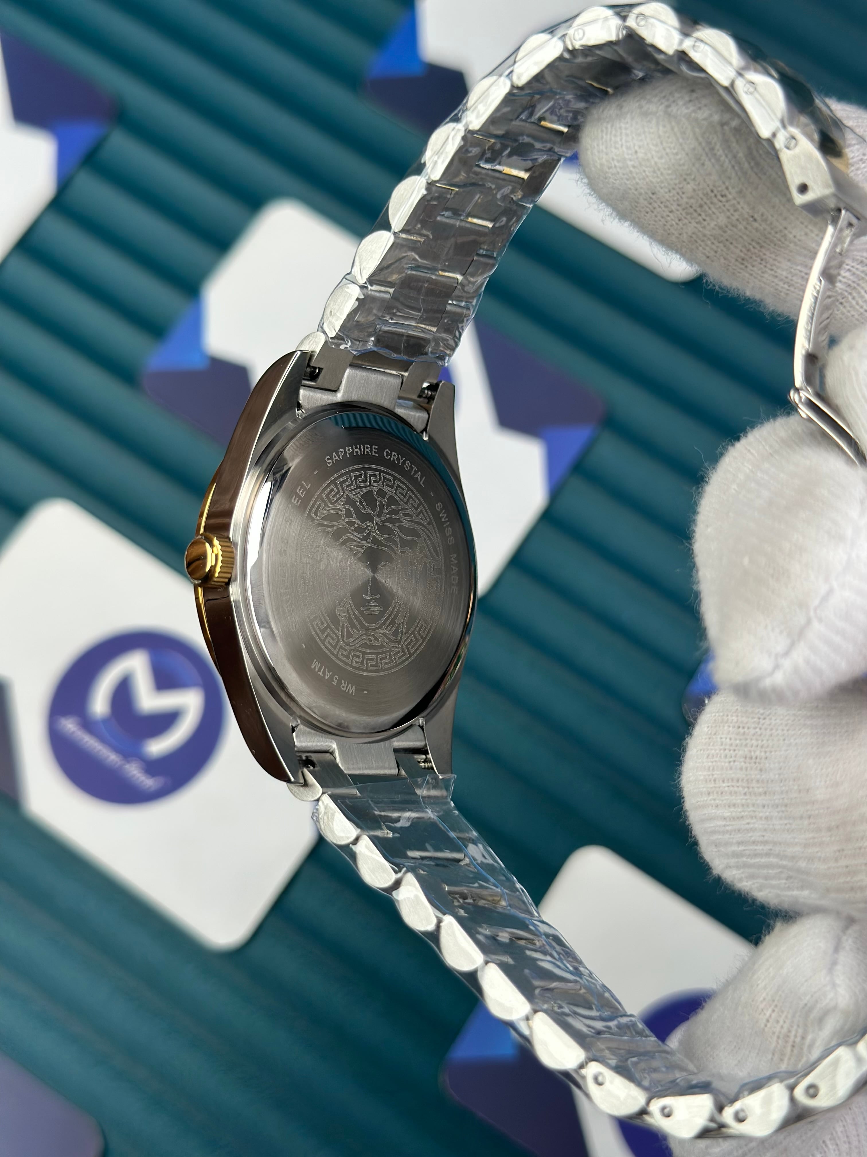 VERSACE NEW NAVY BLUE DIAL GOLD-SILVER PRESIDENT