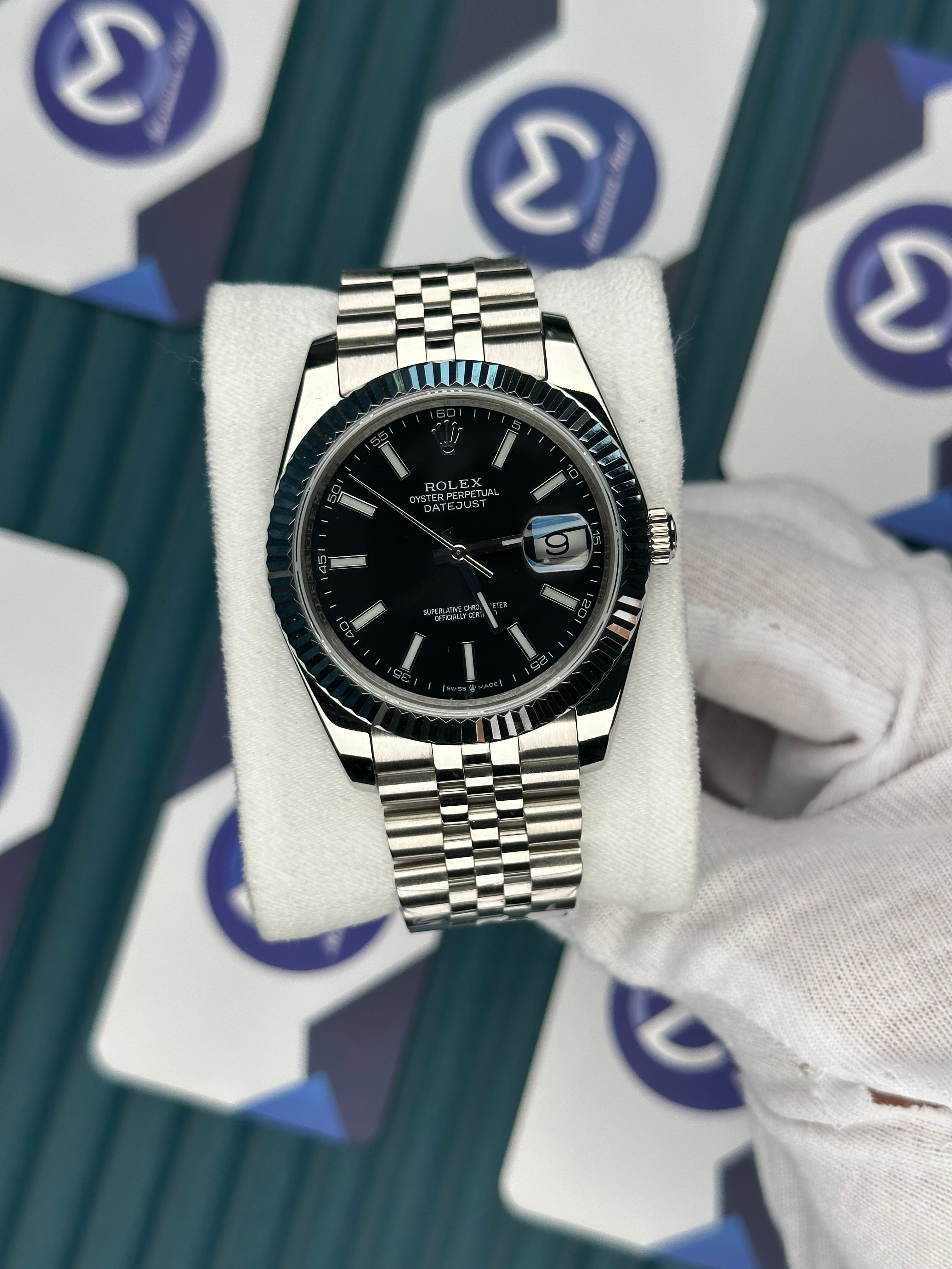 ROLEX DATEJUST BLACK DIAL SILVER JUBILE