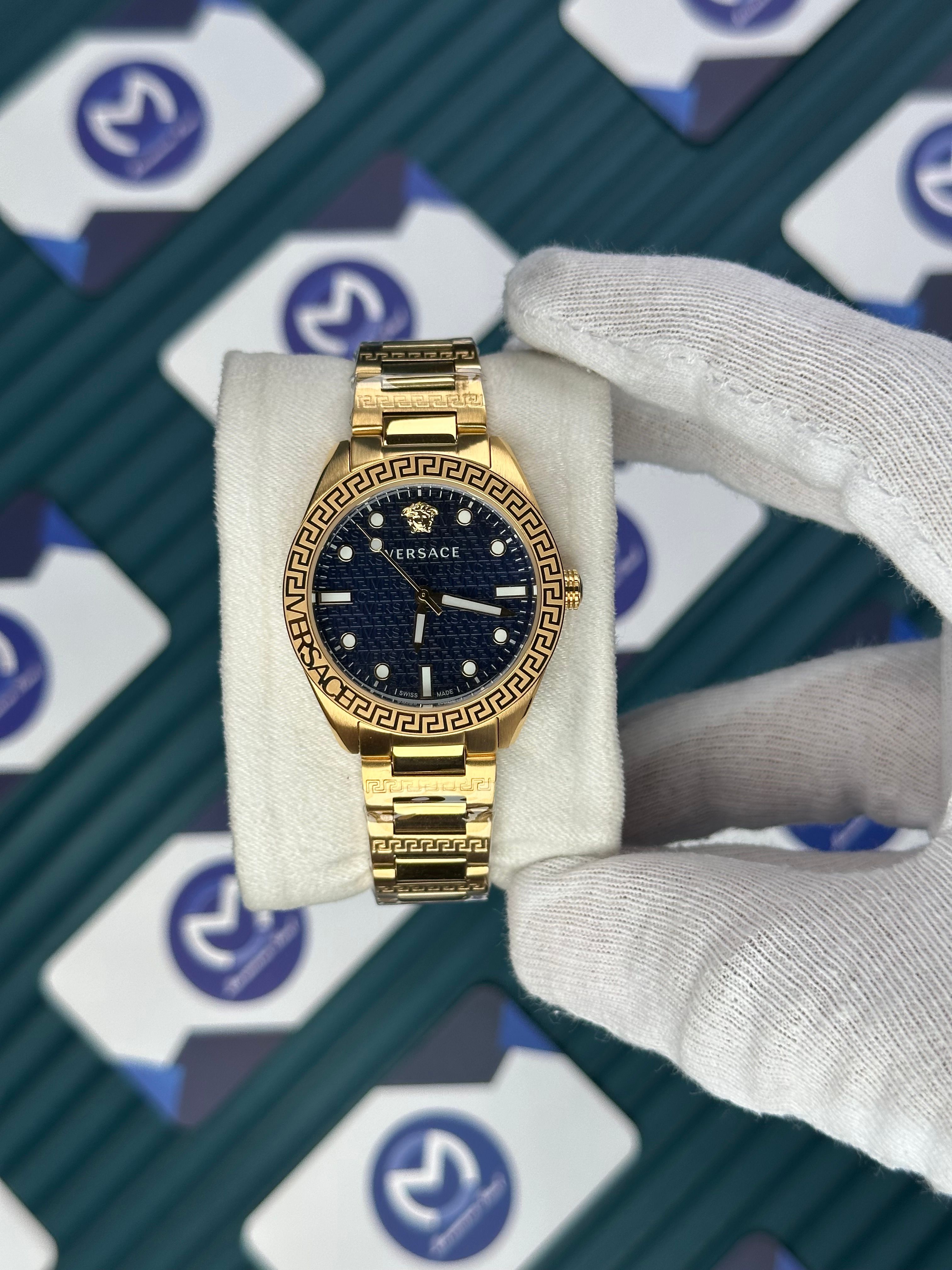 VERSACE 36 MOZAIK BLUE DIAL GOLD CORD 