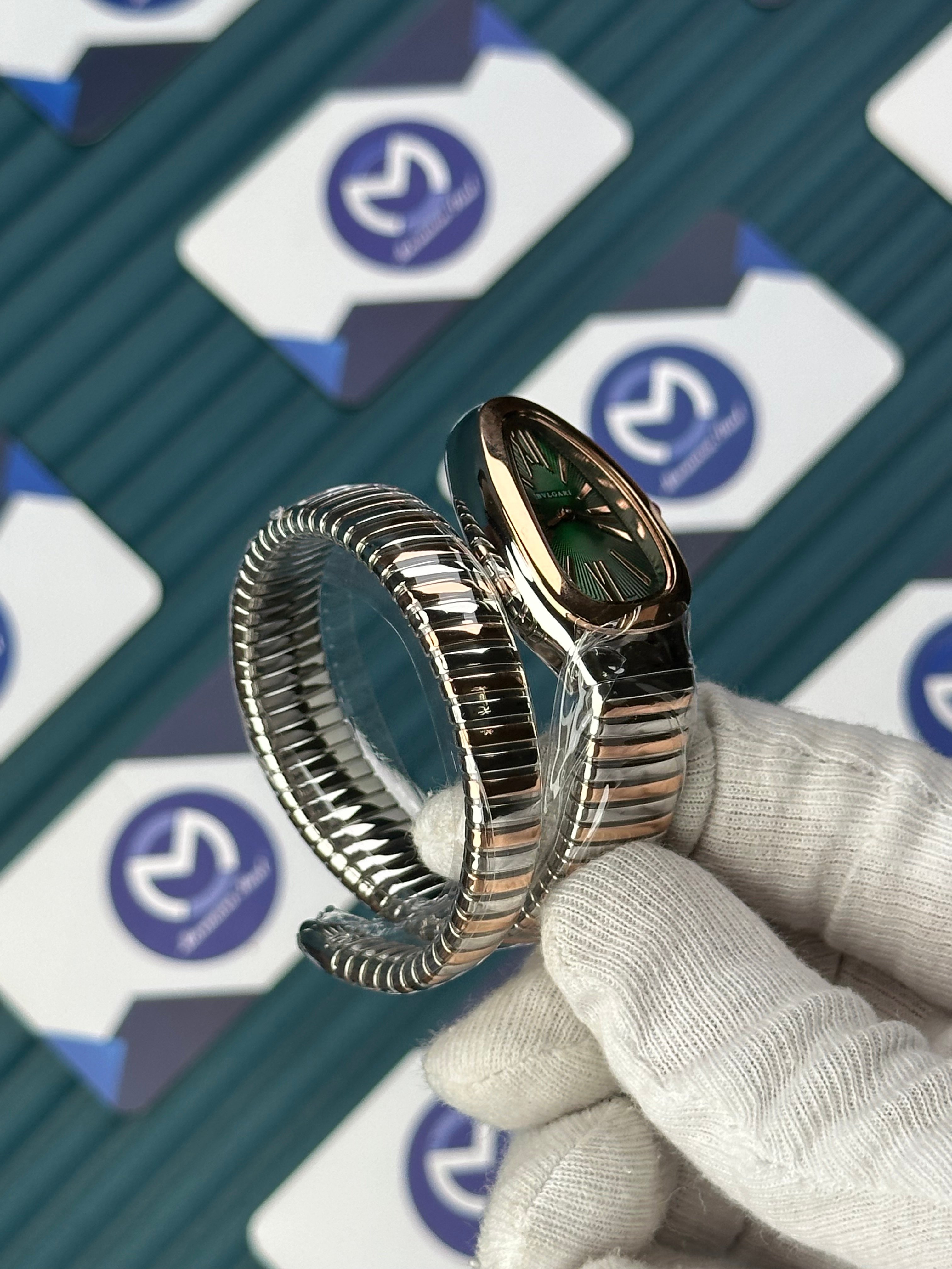 BVLGARI SERPENTI GREEN DIAL ROSE-SILVER SHORT TUBOGAS