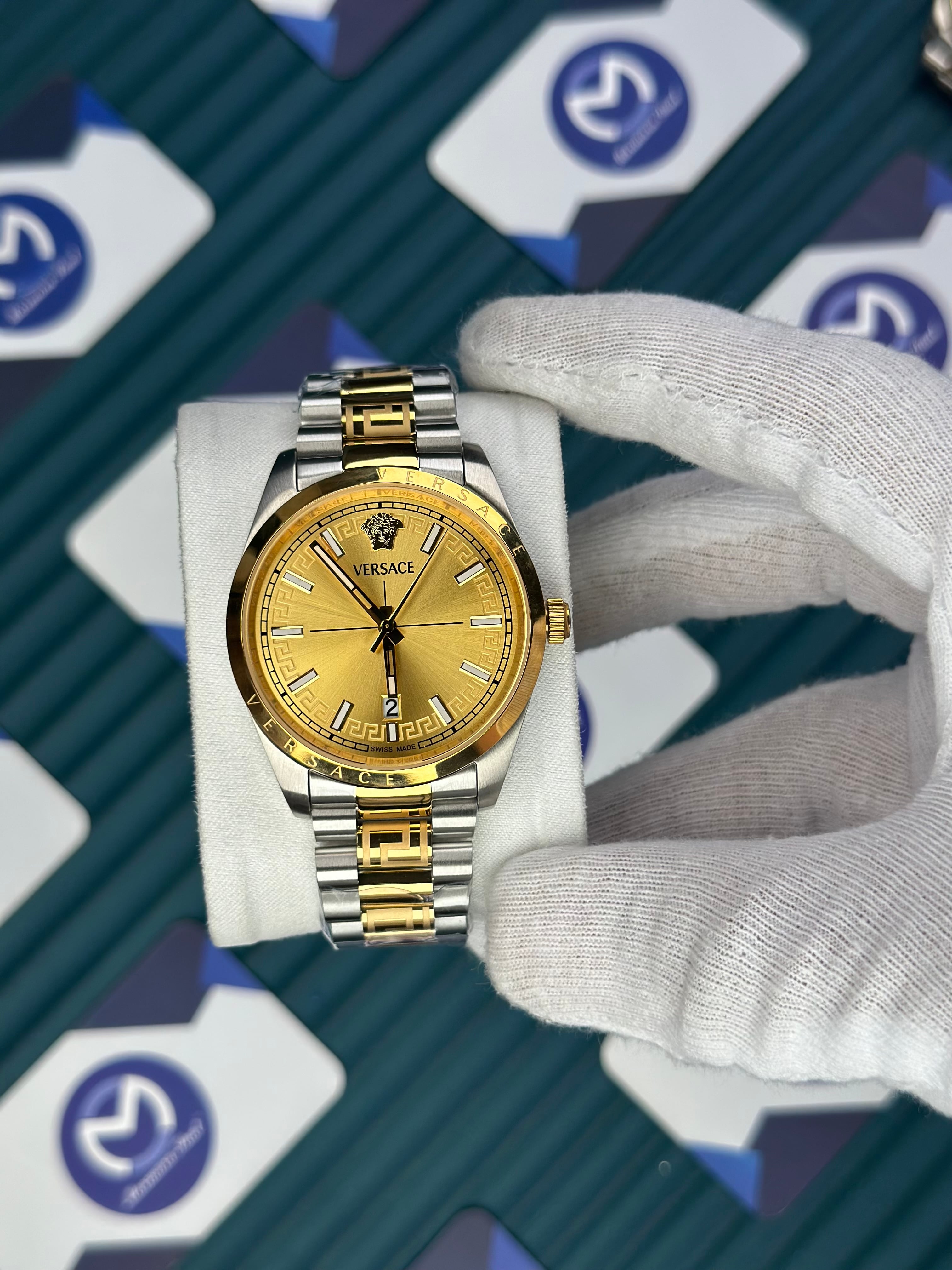 VERSACE NEW GOLD DIAL GOLD-SILVER PRESIDENT