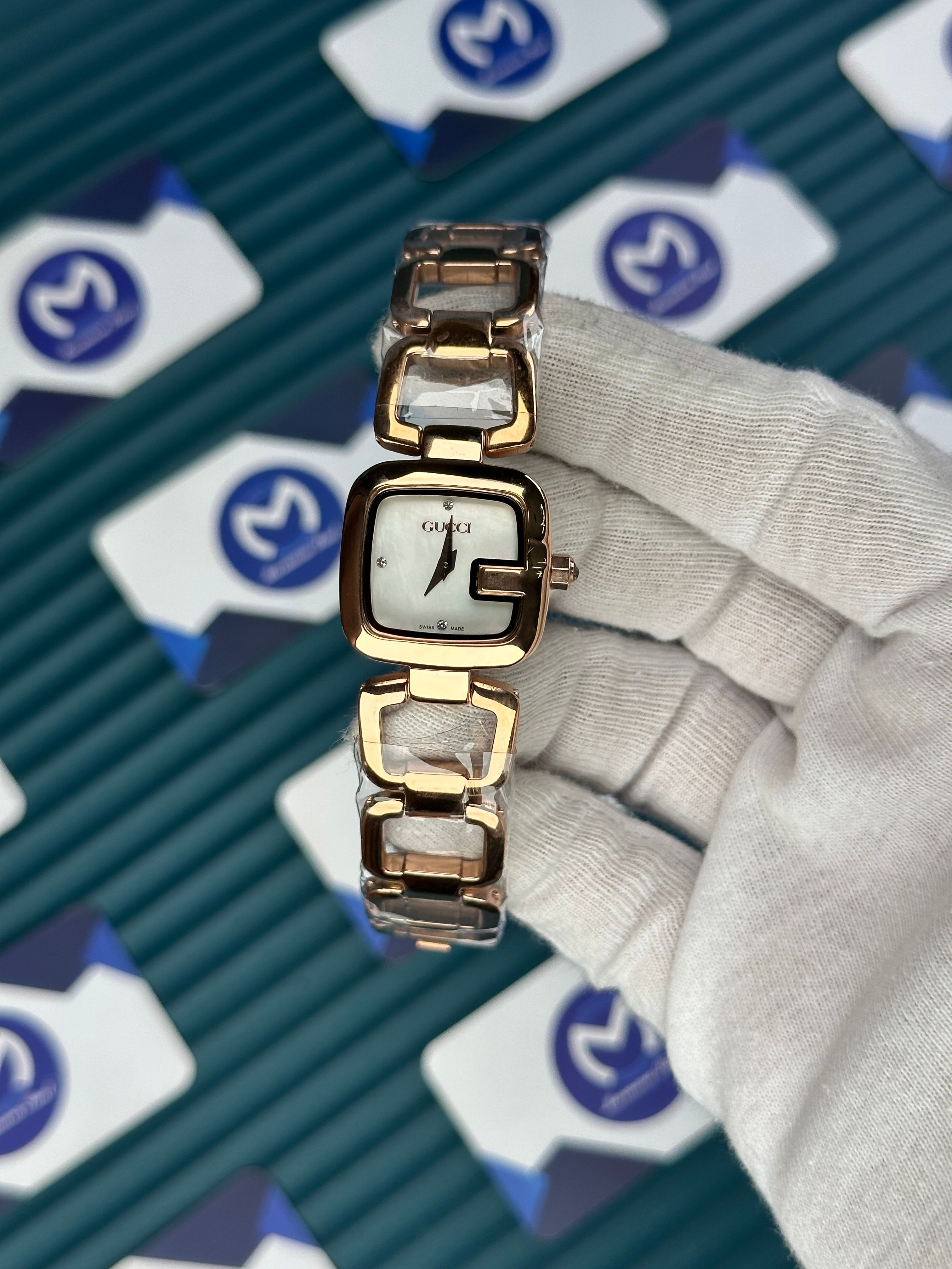 GUCCI WOMAN RING BRACELET WHITE DIAL DIAMOND INDEX ROSE CORD