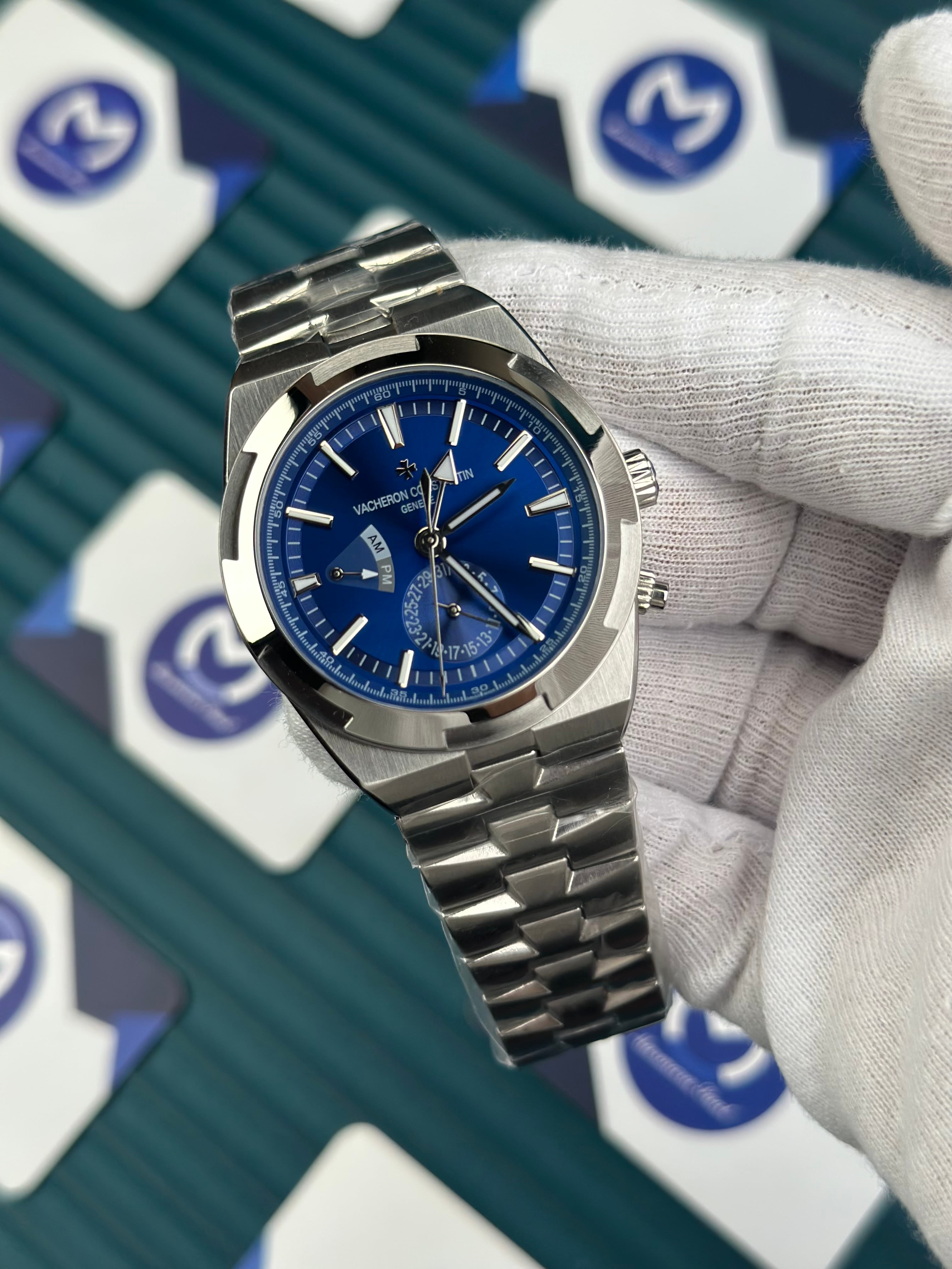 VACHERON CONSTANTIN BLUE OVERSEAS DUAL TIME SILVER