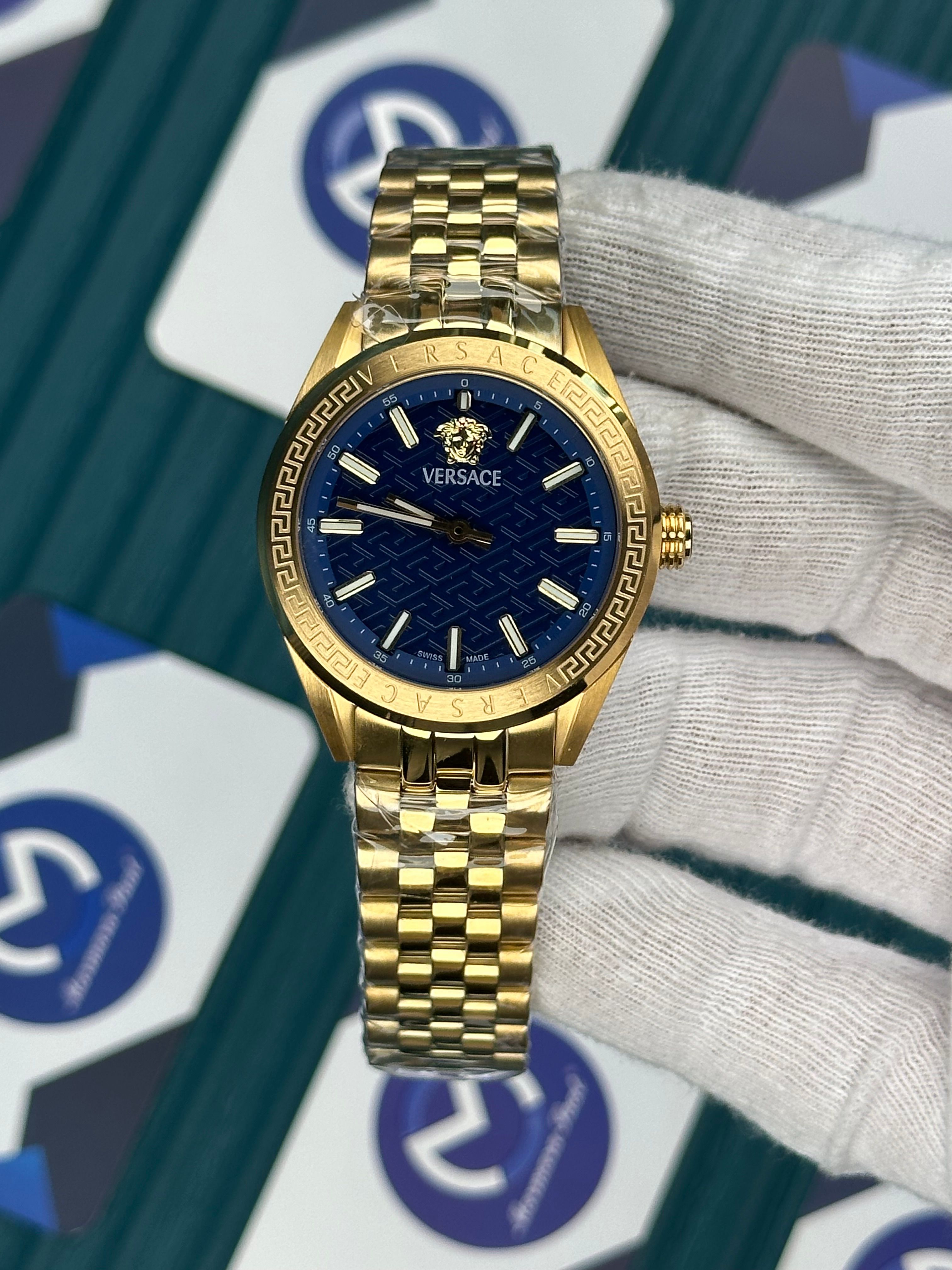 VERSACE 36 BLUE DIAL GOLD JUBILE