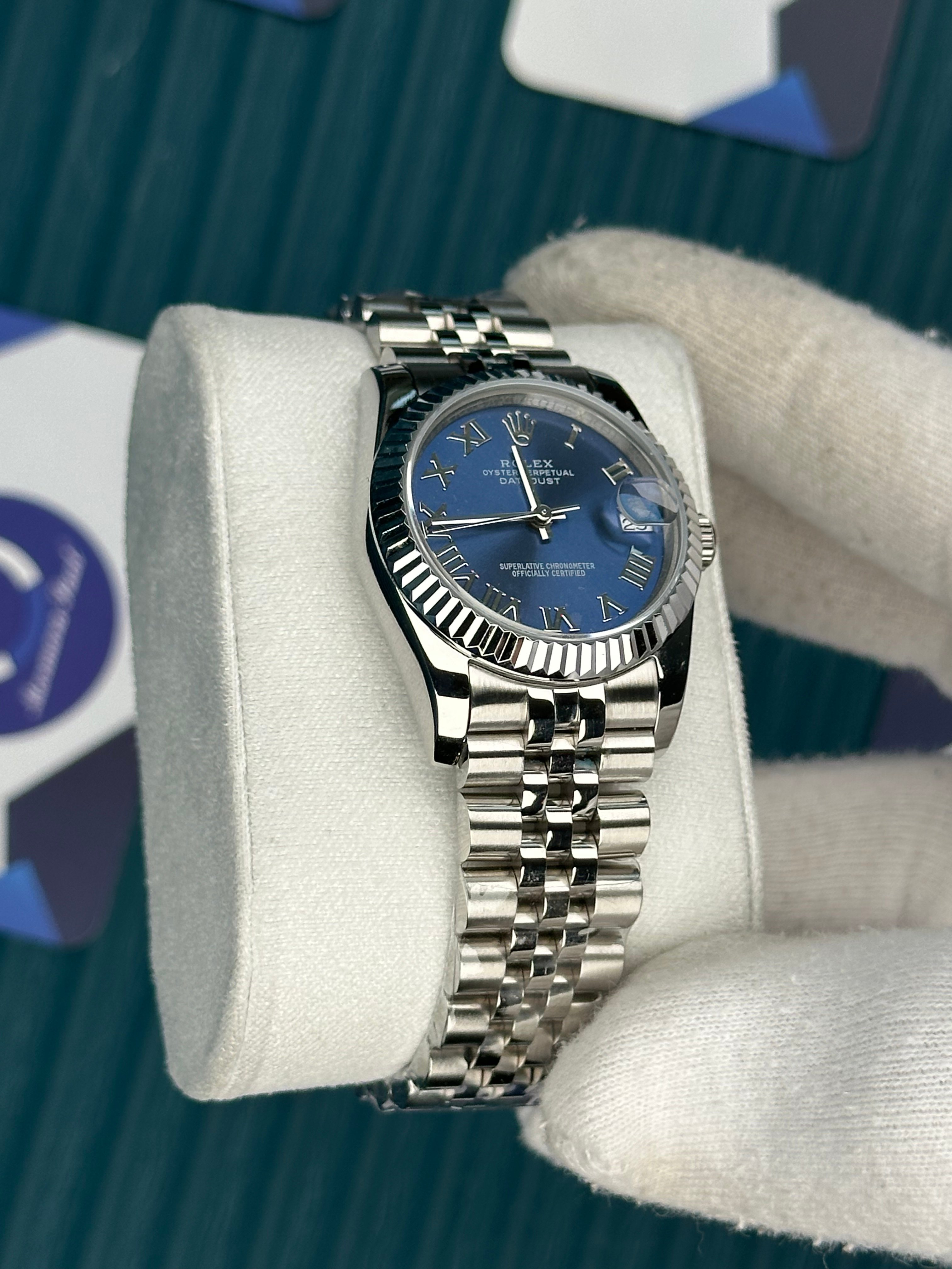 ROLEX 31 BLUE DIAL ROMA INDEX SILVER JUBILEE