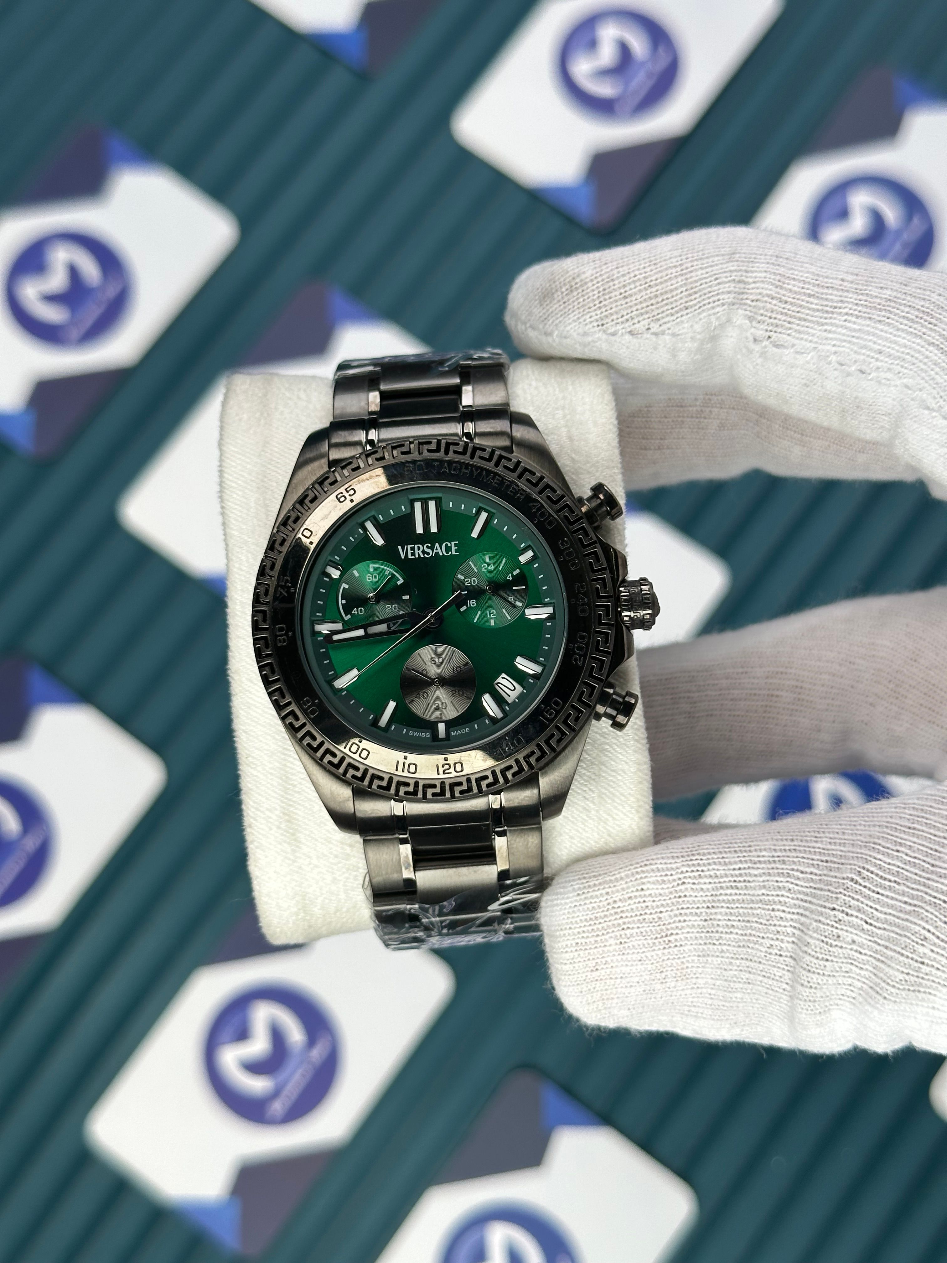 VERSACE GREEN DIAL CHRONOMOMETER FULL BLACK NEW SEASON