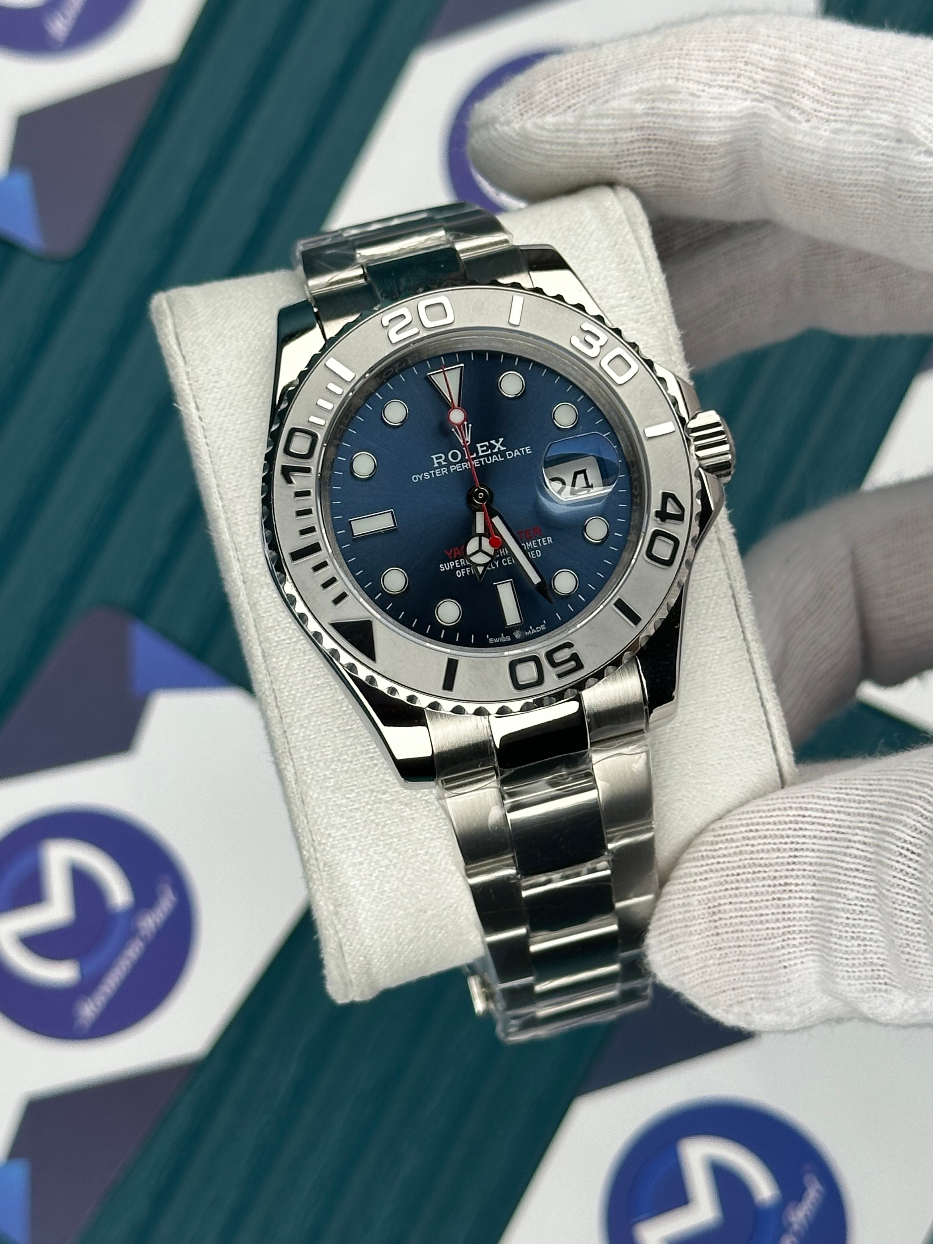 ROLEX YACHT-MASTER BLUE DIAL SILVER BEZEL AND OYSTER