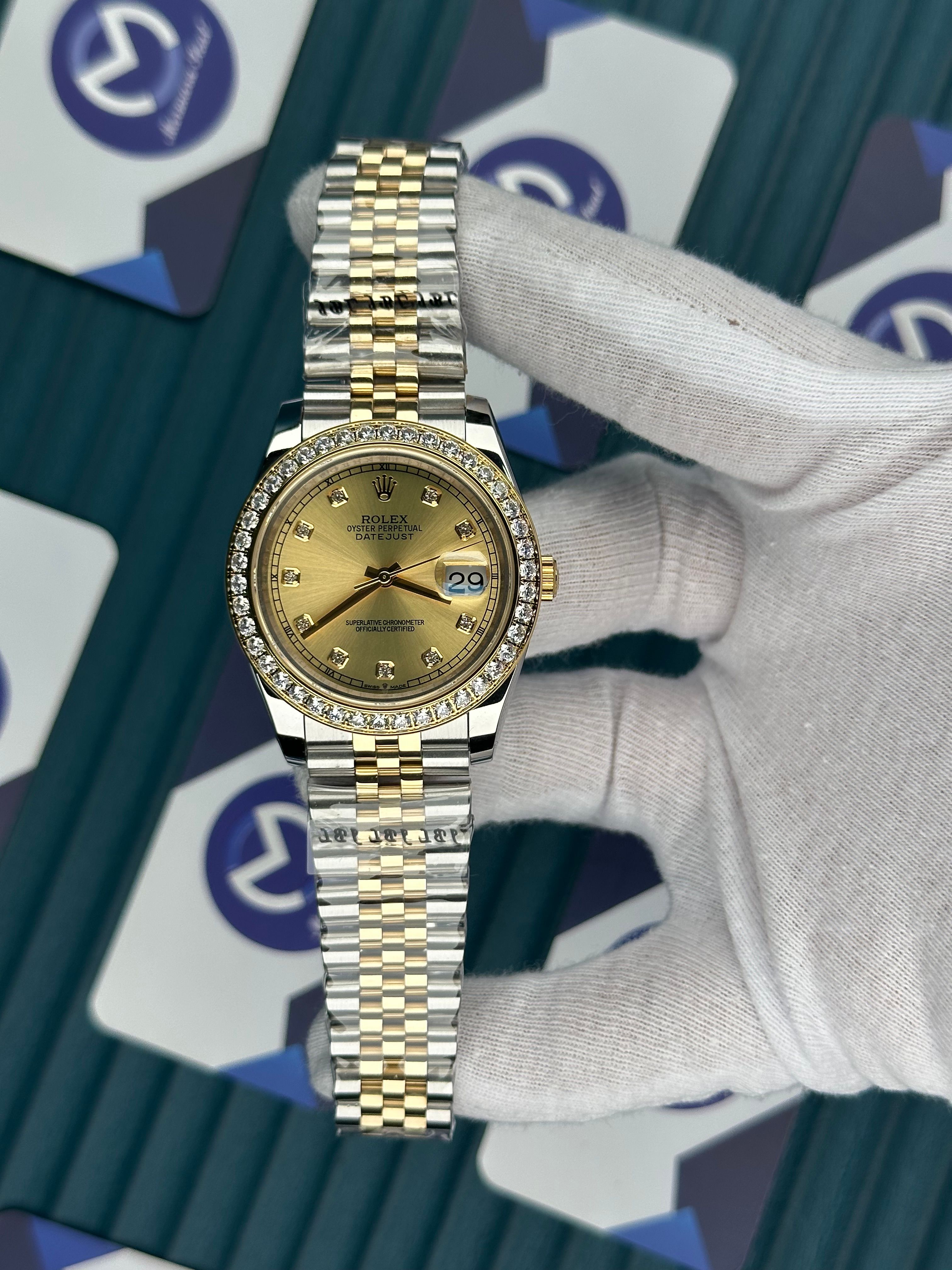 ROLEX DATEJUST GOLD DIAL DIAMOND BEZEL GOLD-SILVER JUBILE