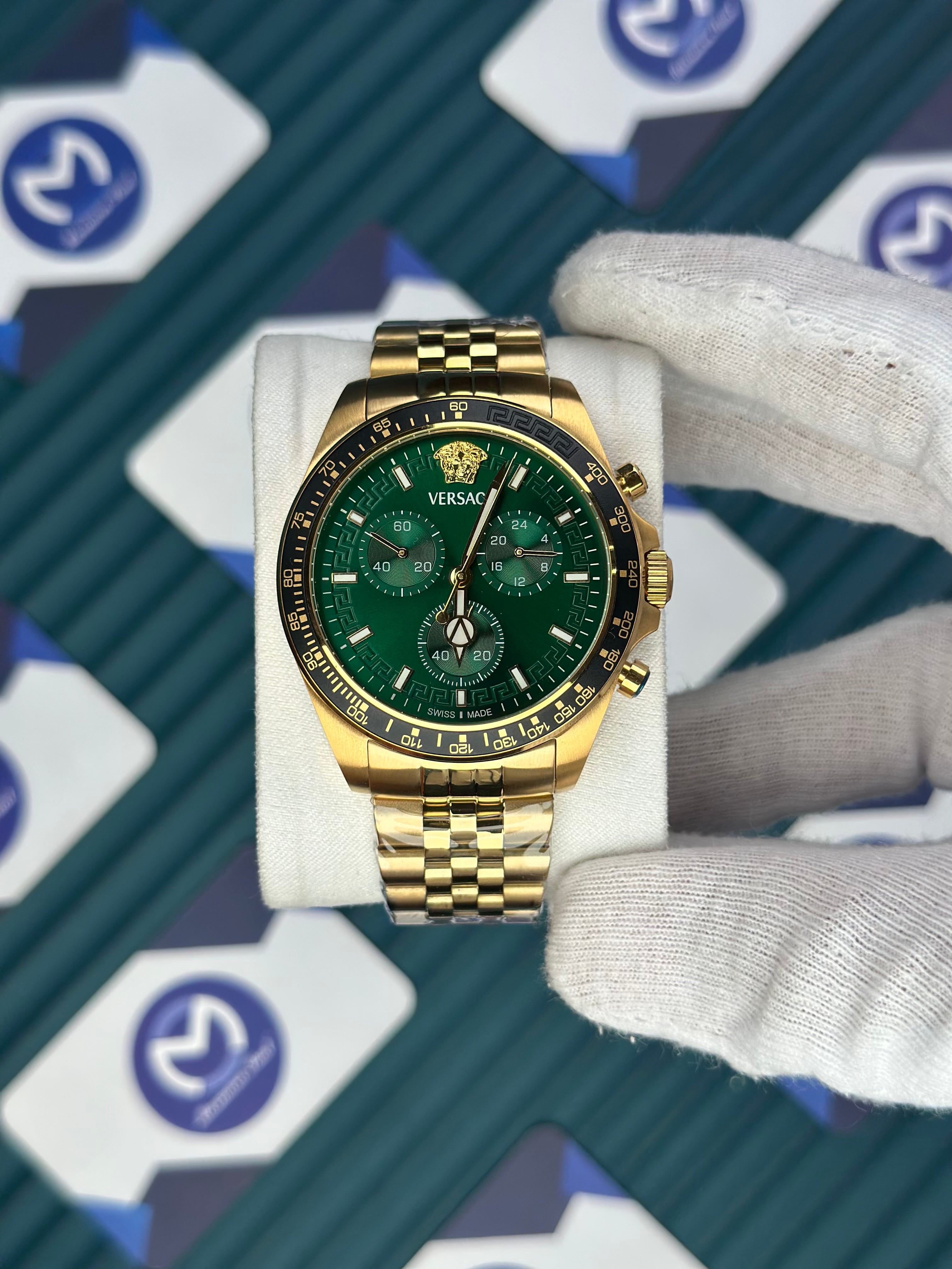 VERSACE NEW GREEN CHRONOGRAPH GOLD JUBILE