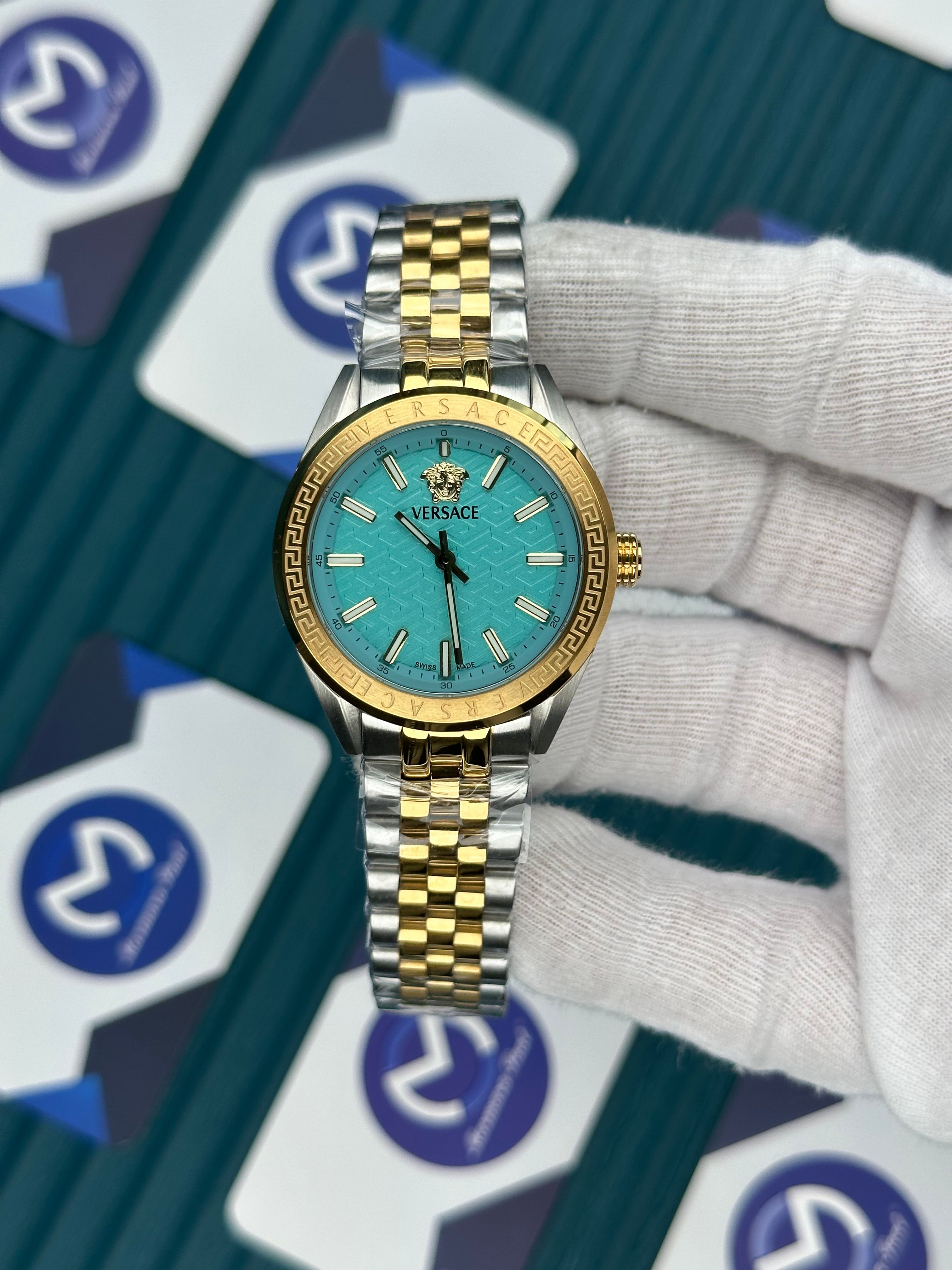 VERSACE 36 TURQUOISE DIAL GOLD-SILVER JUBILE