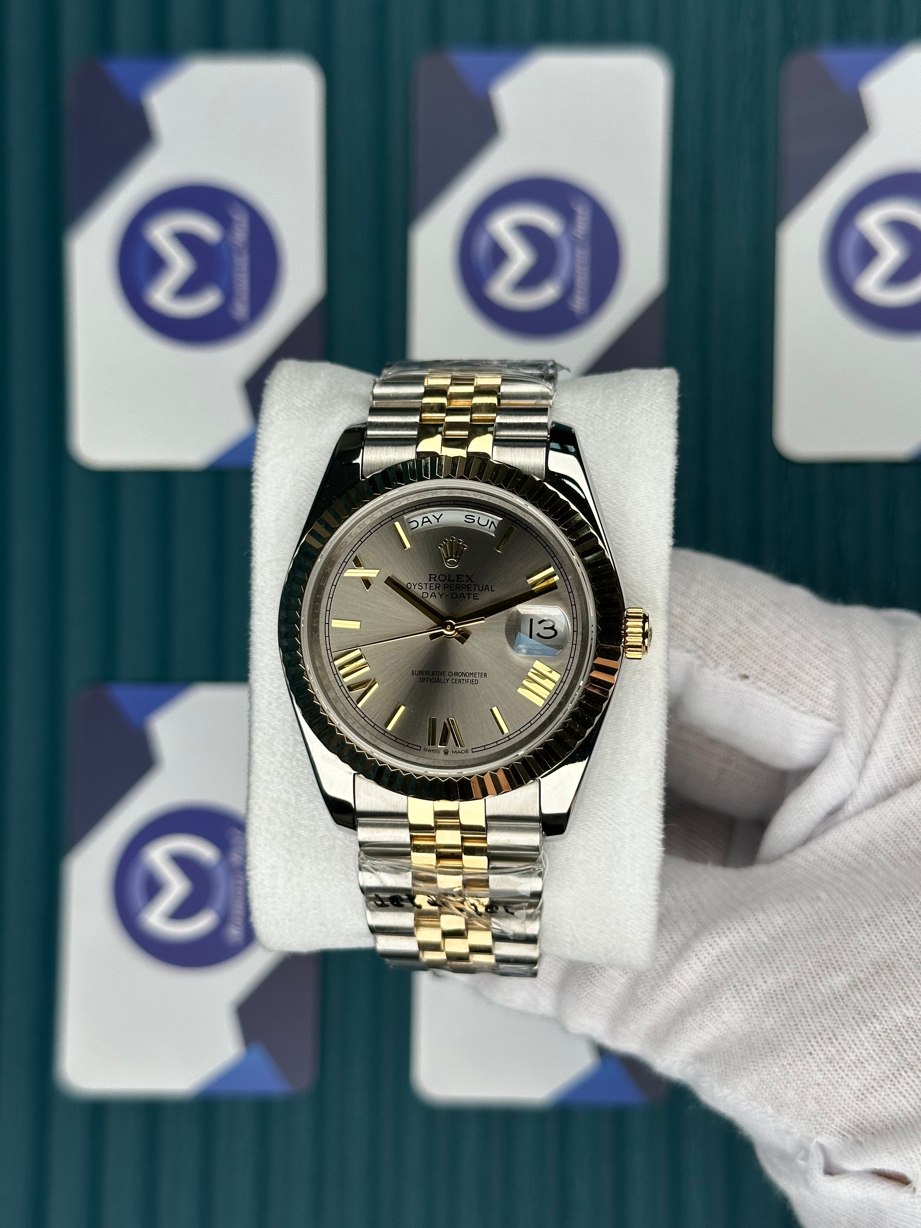 ROLEX DAY-DATE GREY DIAL ROMA INDEX GOLD-SILVER JUBILE