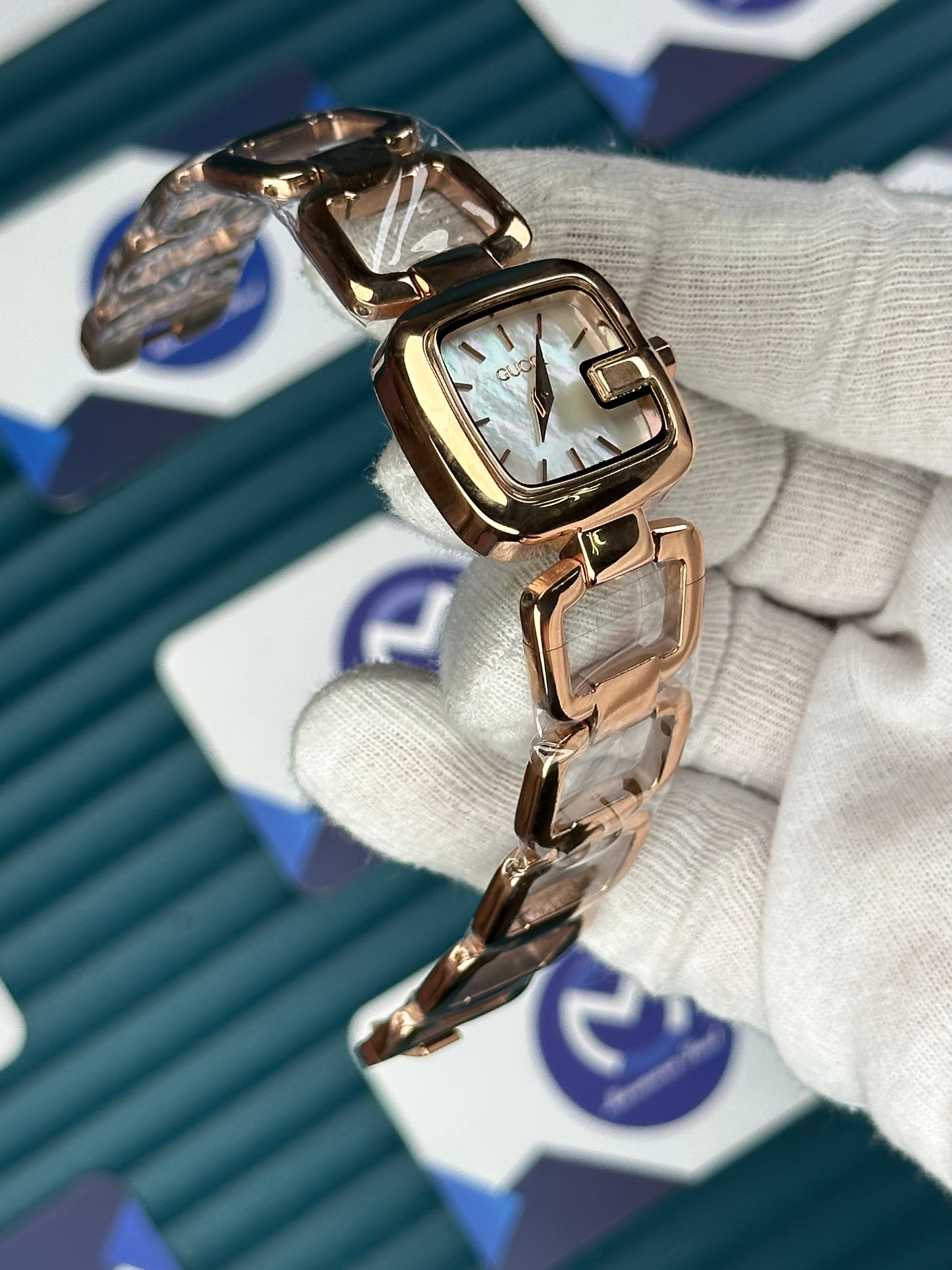 GUCCI WOMAN RING BRACELET WHITE DIAL ROD INDEX ROSE CORD