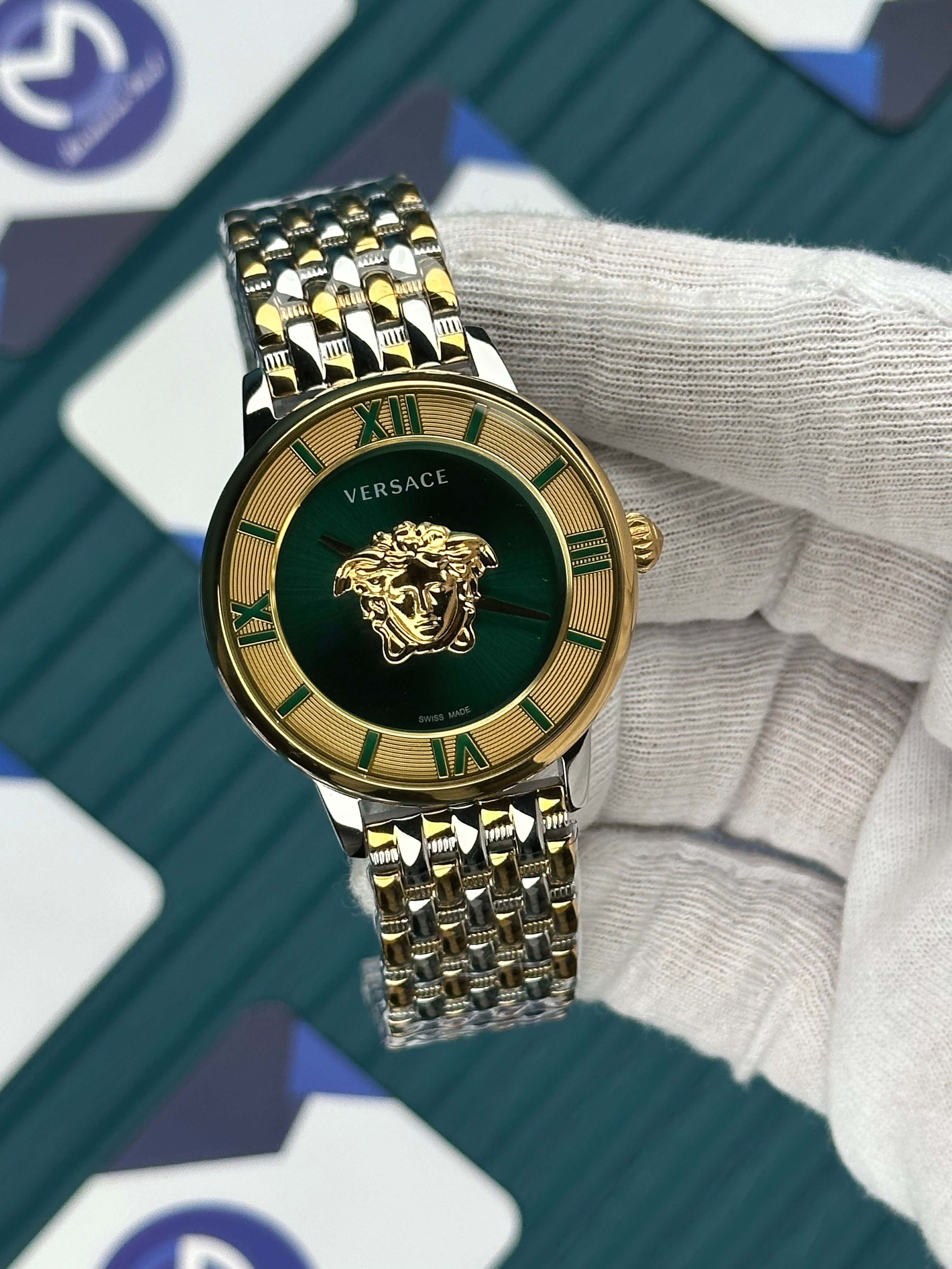 VERSACE 36 GREEN GOLD 3D DIAL ROMA INDEX JUBILE GOLD-SILVER
