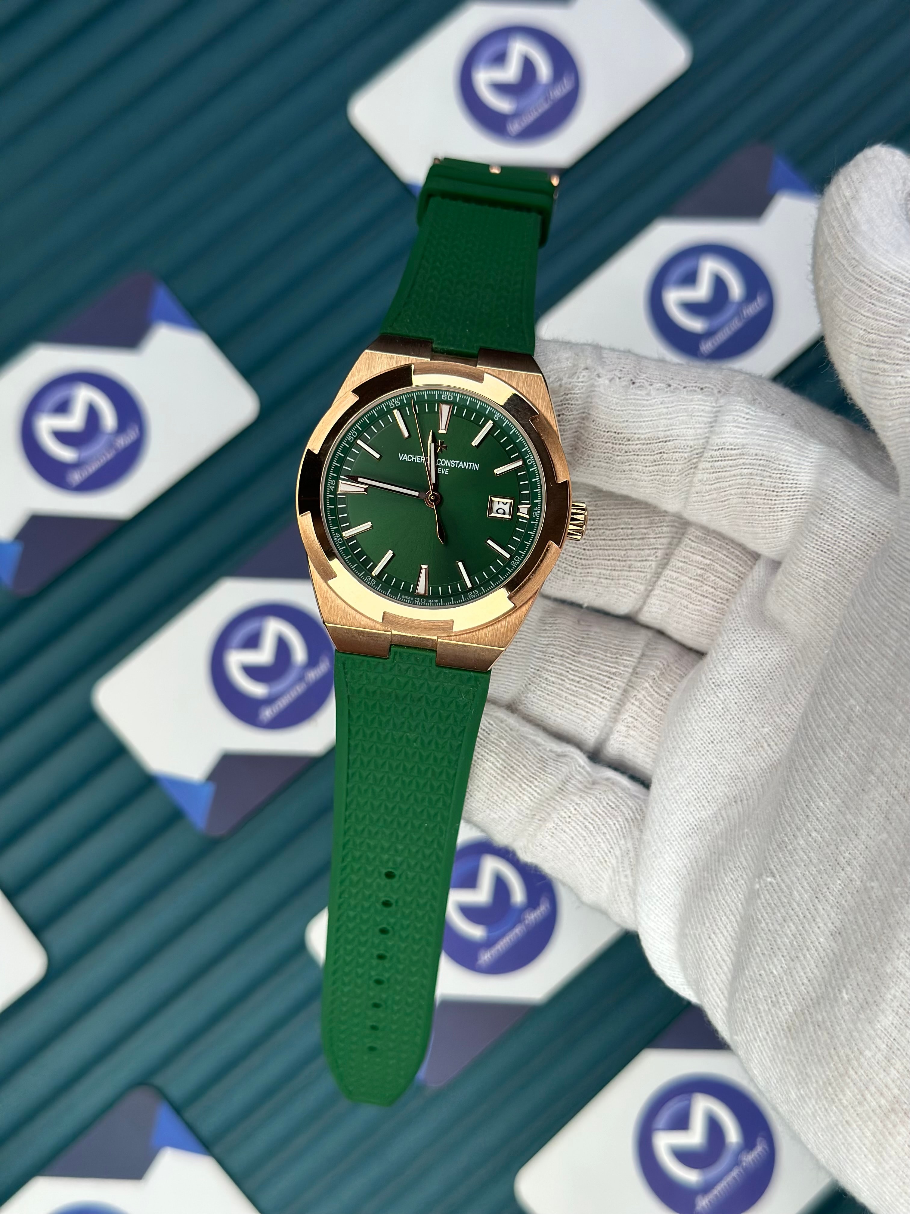 VACHERON CONSTANTIN GREEN DIAL ROSE CASE OVERSEAS GREEN RUBBER