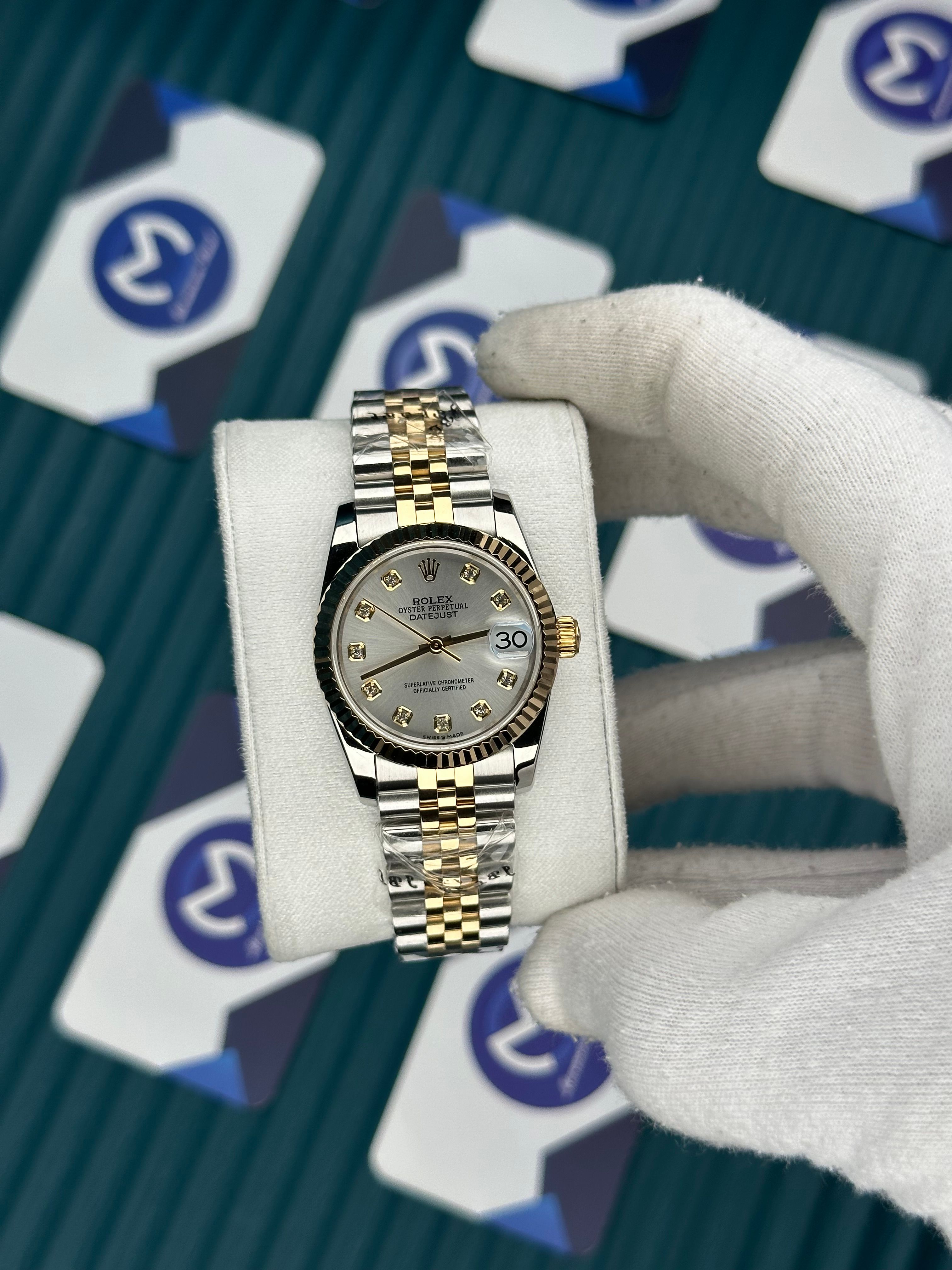 ROLEX 31 DIAMOND INDEX WHITE DIAL GOLD-SILVER JUBILEE