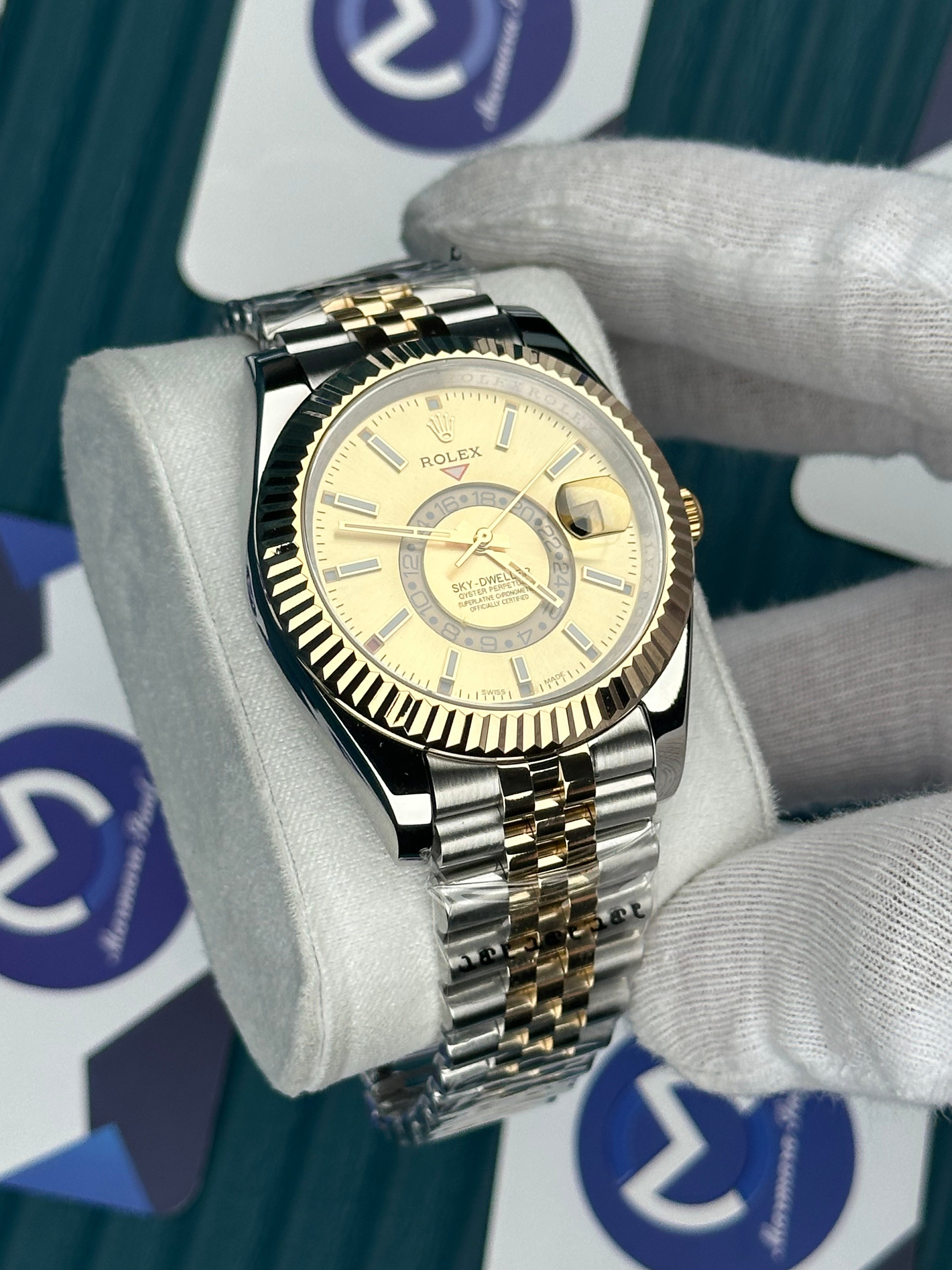 ROLEX SKY-DWELLER GOLD DIAL GOLD-SILVER JUBILE