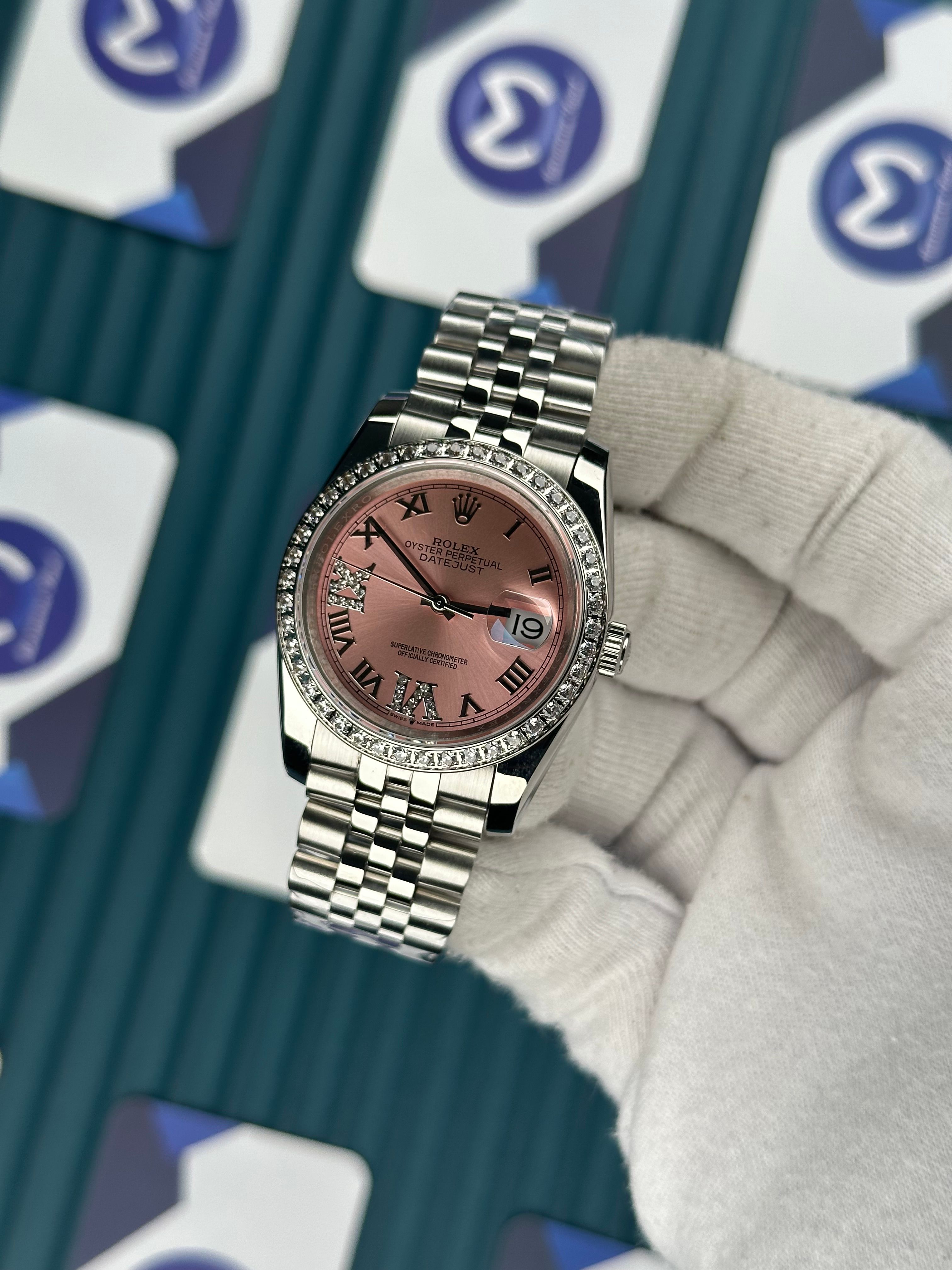 ROLEX 36 PEMBE KADRAN PIRLANTA BEZEL SILVER JUBILEE