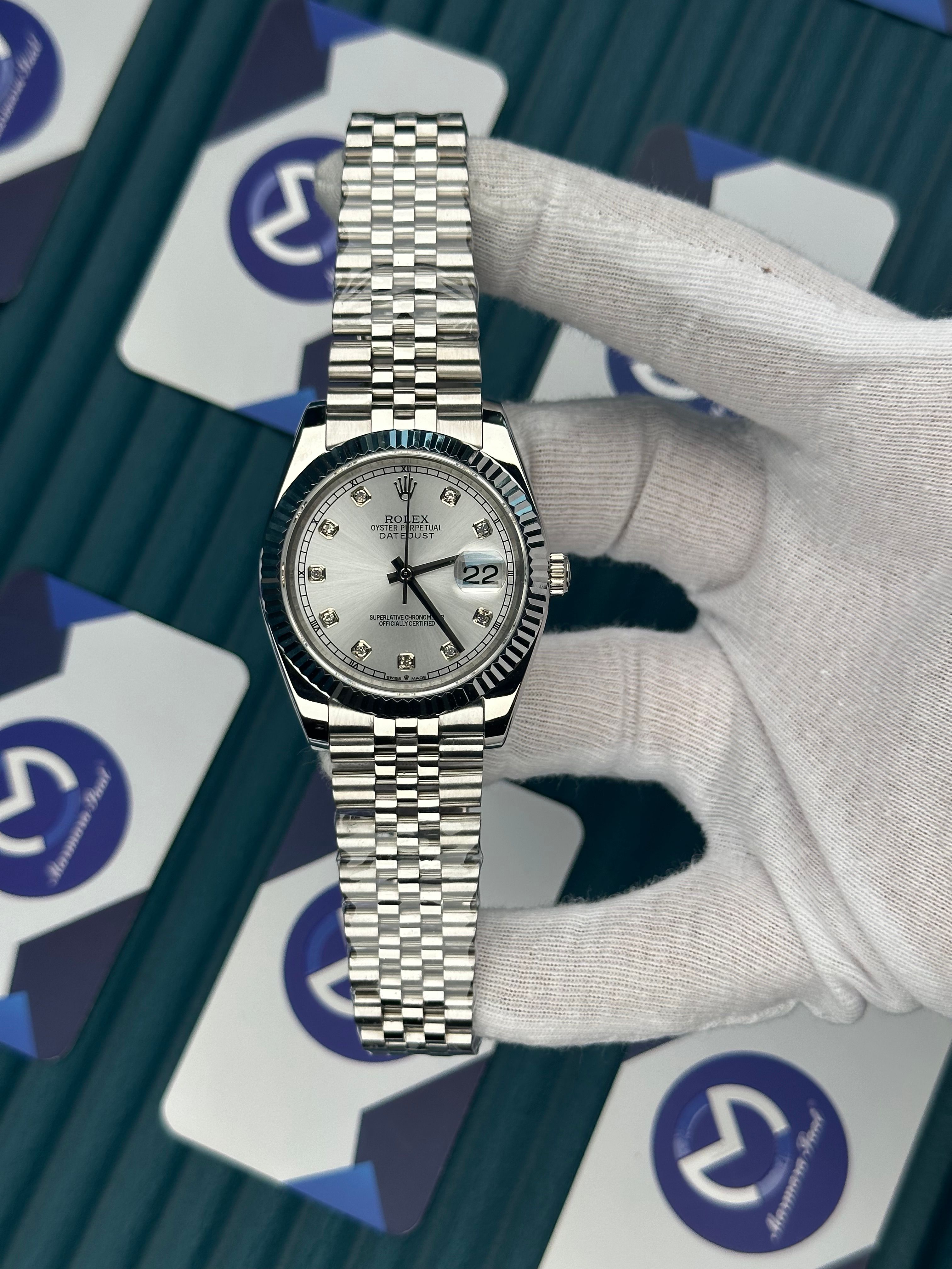ROLEX DATEJUST WHITE DIAL DIAMOND INDEX SILVER JUBILE