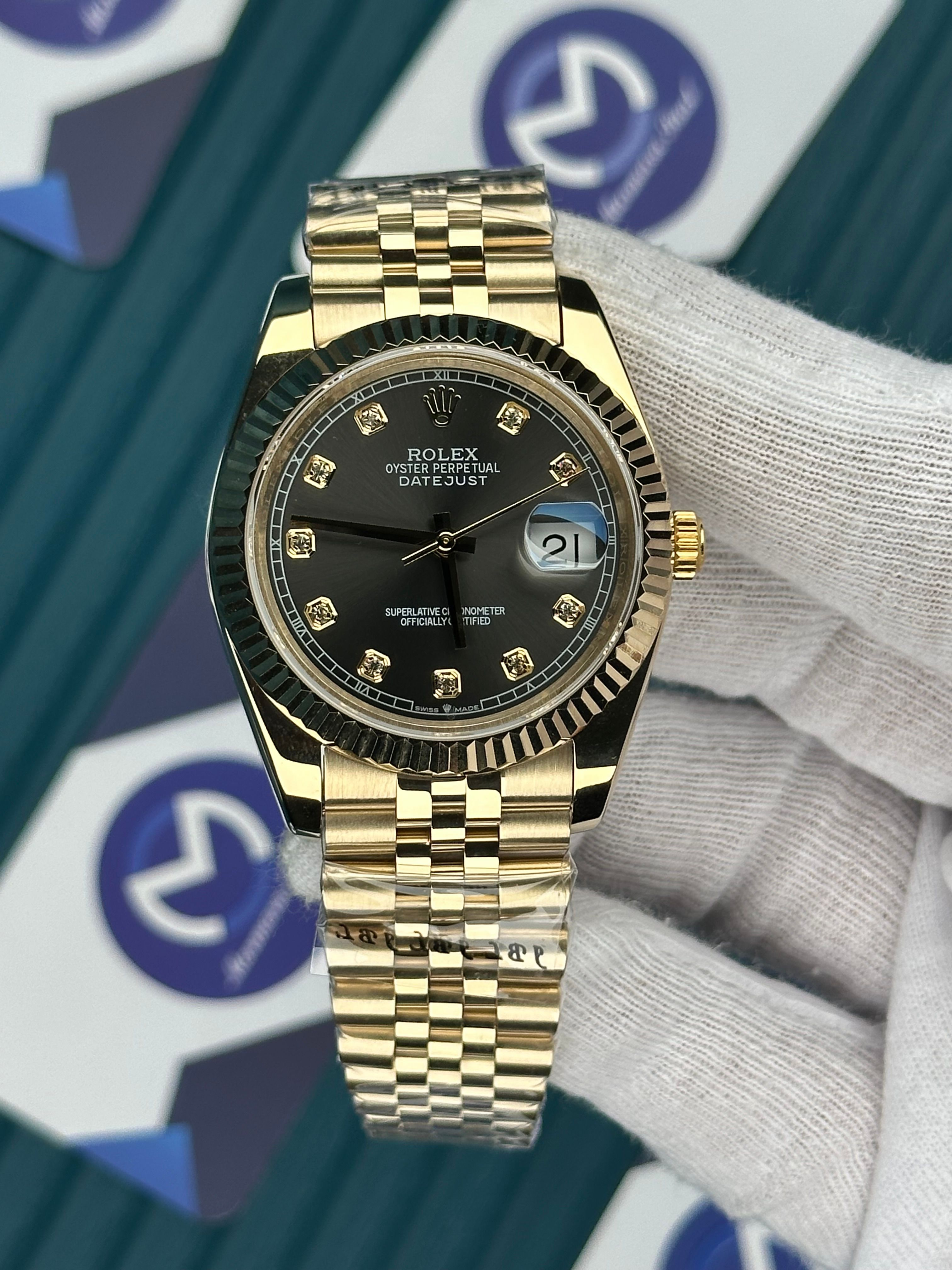 ROLEX DATEJUST GREY DIAL DIAMOND INDEX GOLD JUBILE