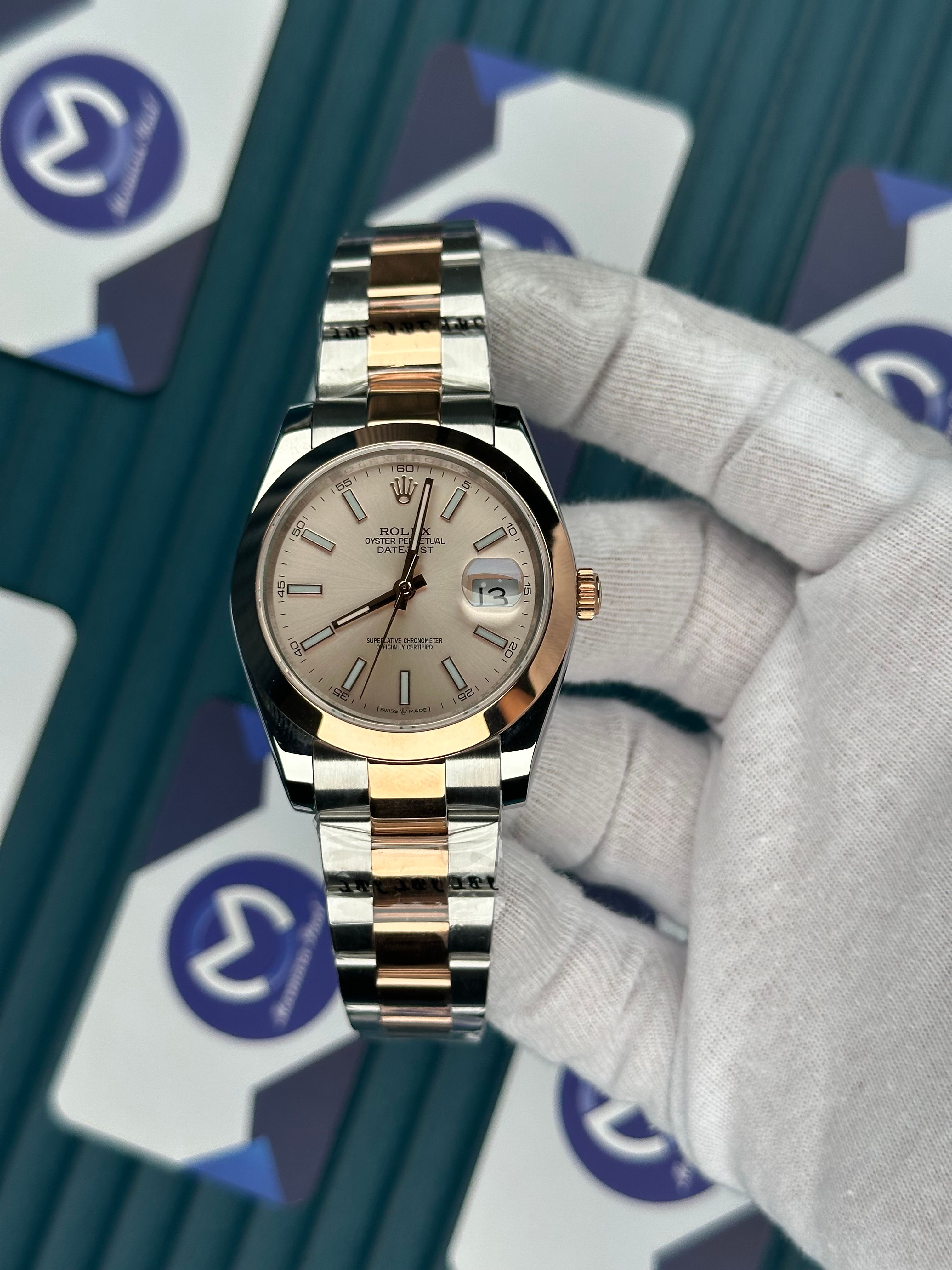 ROLEX DATEJUST OVAL BEZEL CHAMPAGNE DIAL ROSE-SILVER OYSTER