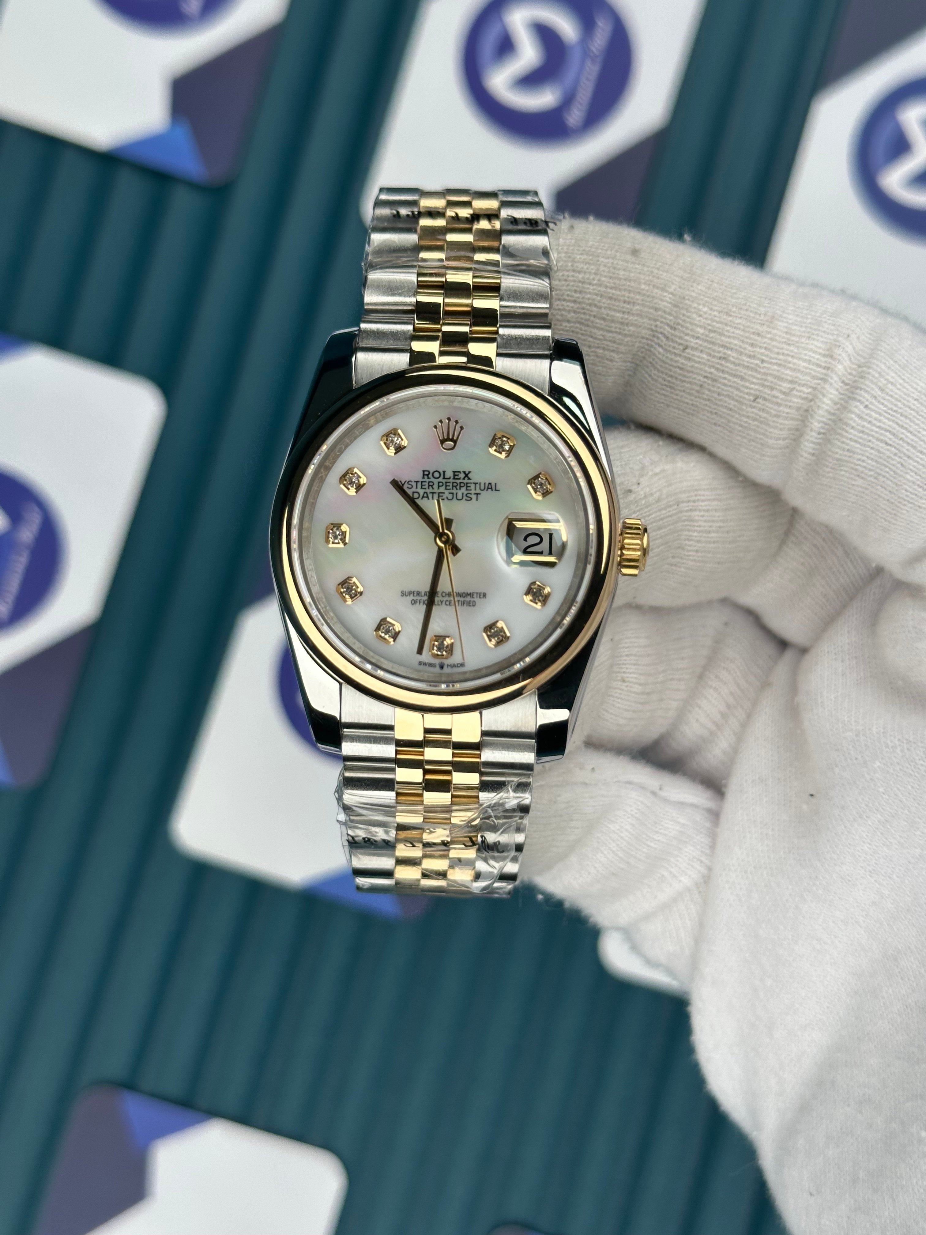 ROLEX 36 BEYAZ SEDEF DÜZ BEZEL PIRLANTA INDEX GOLD-SILVER JUBILEE