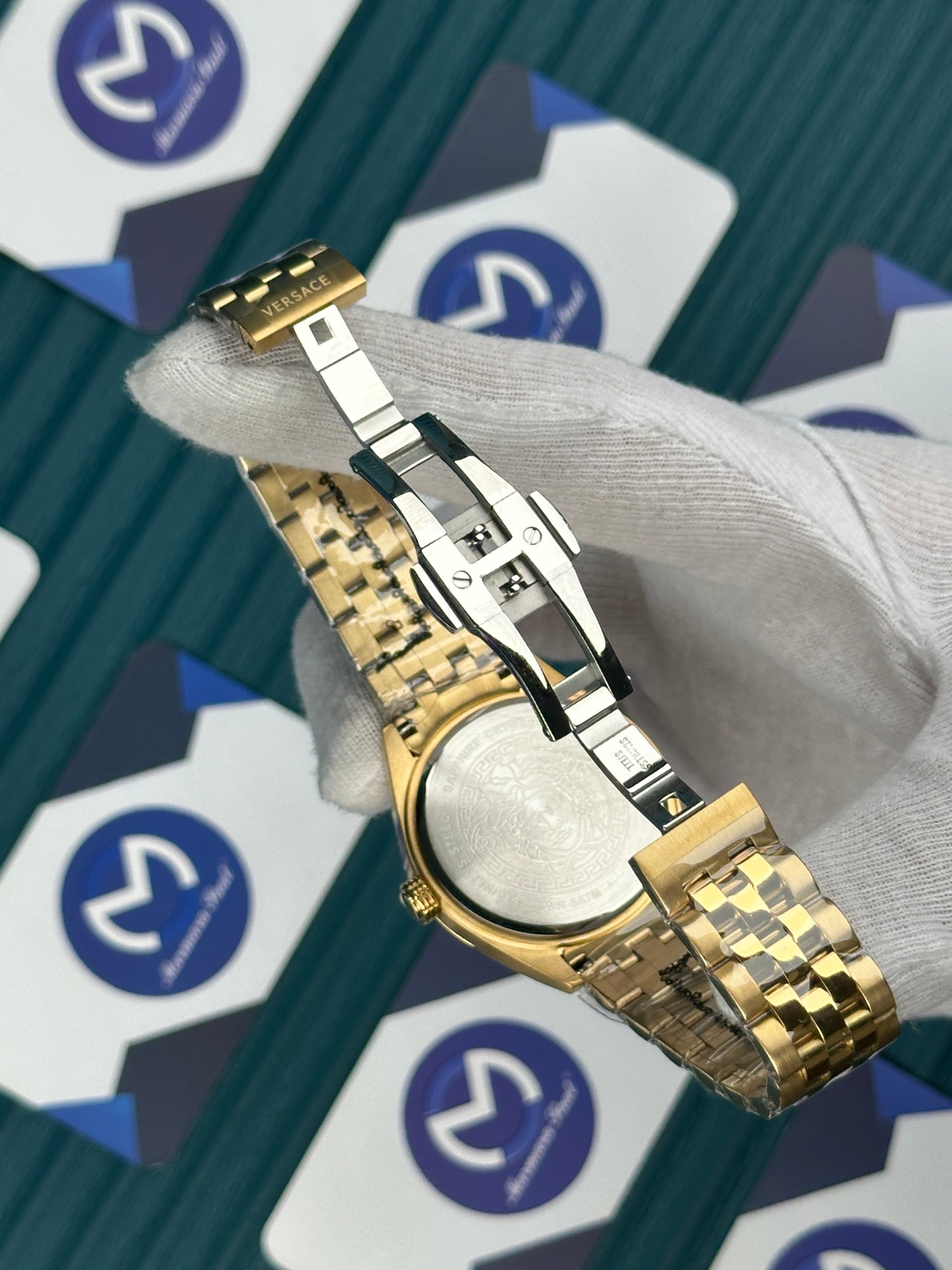 VERSACE 36 BLACK DIAL GOLD SILVER