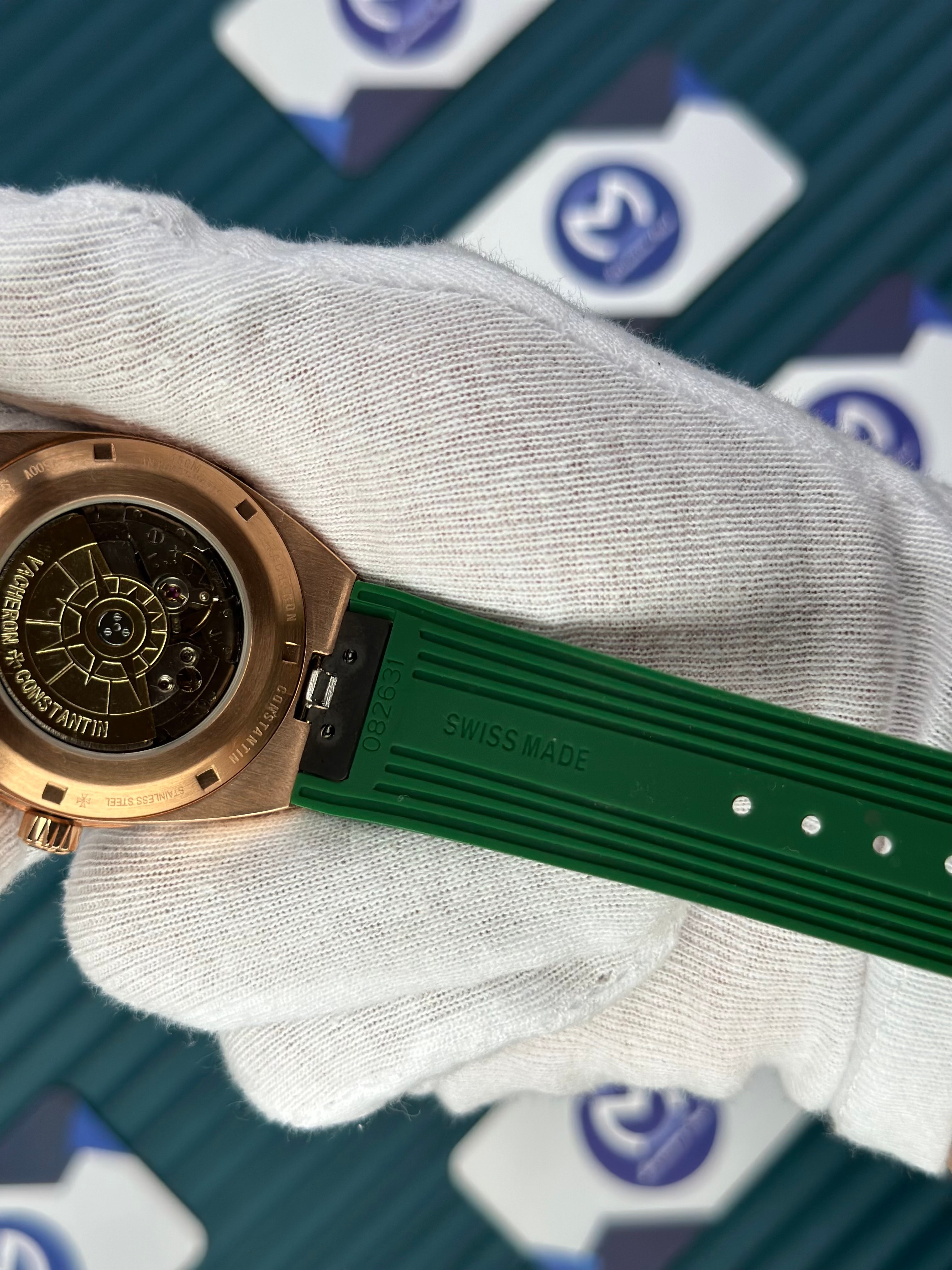 VACHERON CONSTANTIN GREEN DIAL ROSE CASE TOURBILLON OVERSEAS GREEN RUBBER