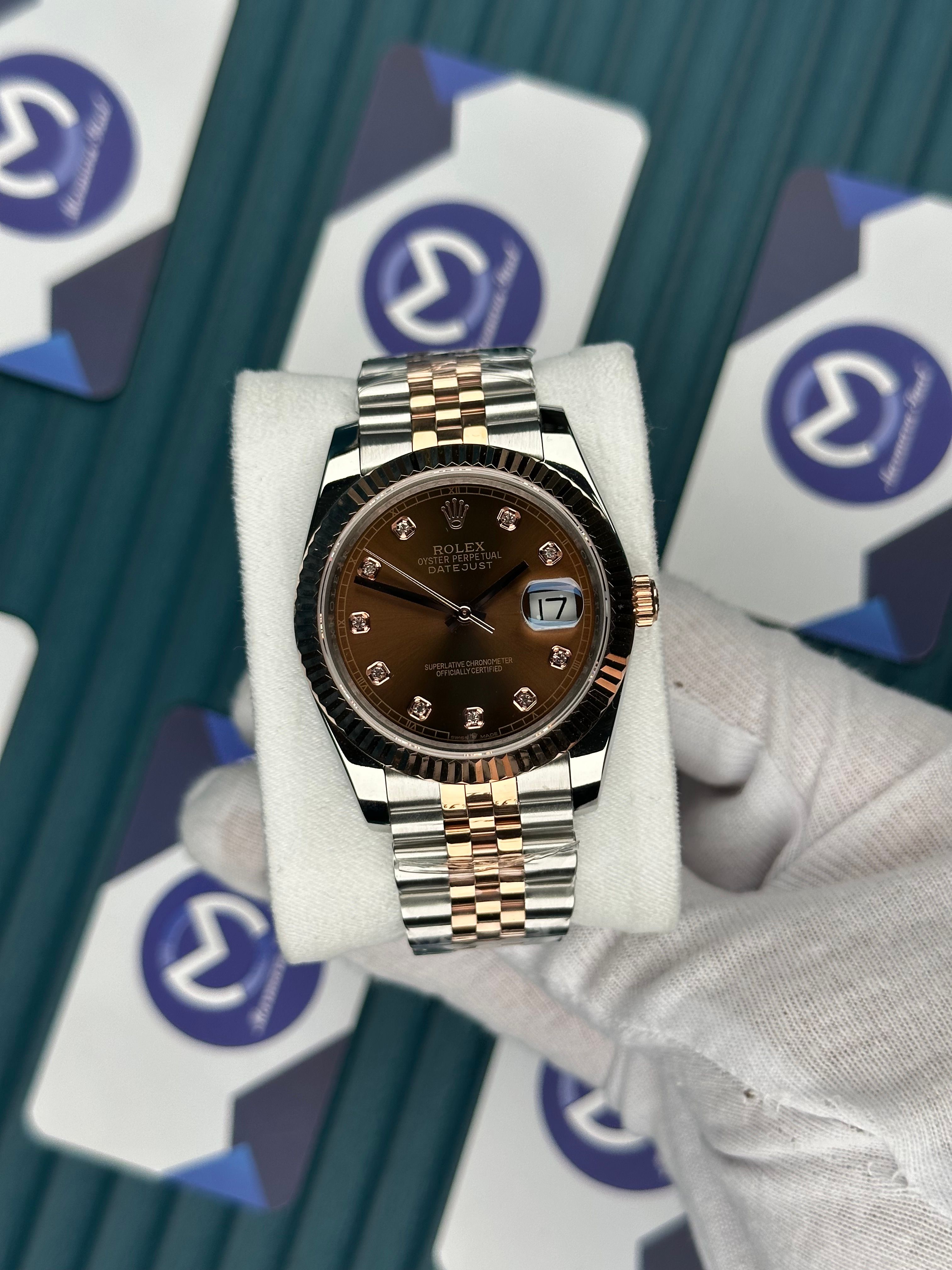 ROLEX DATEJUST CHOCOLATE DIAMOND INDEX ROSE-SILVER JUBILE
