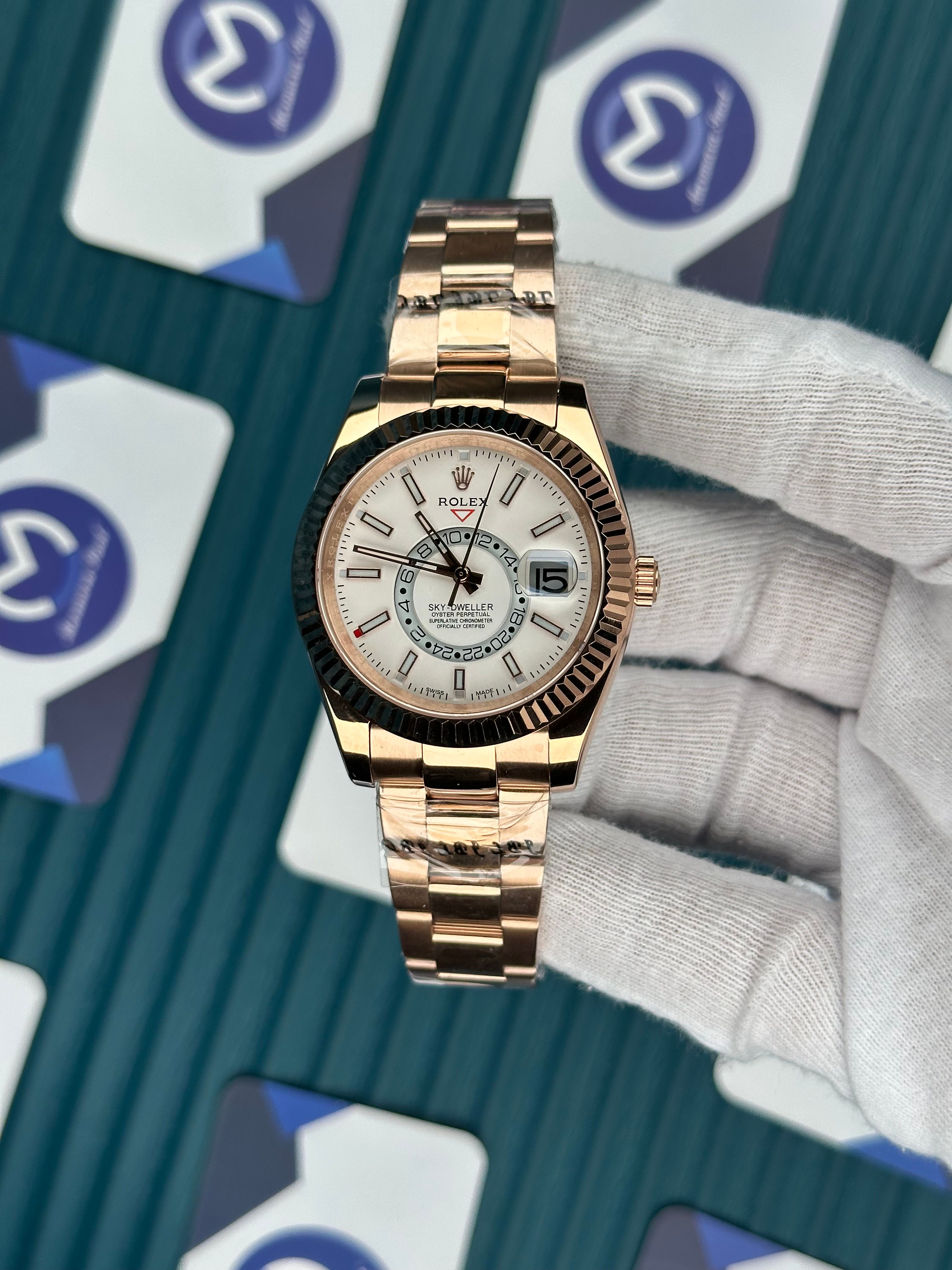 ROLEX SKY-DWELLER WHITE DIAL ROSE OYSTER