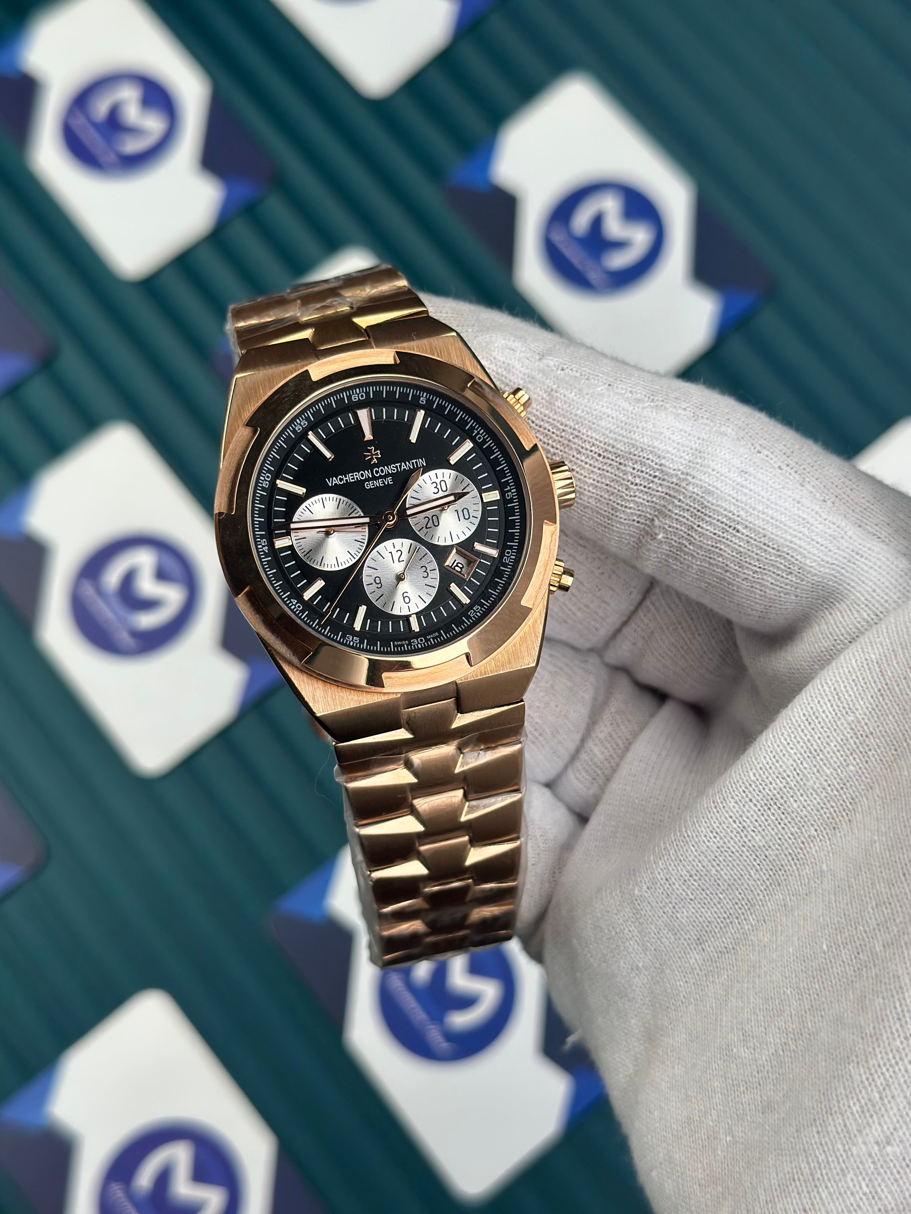 VACHERON CONSTANTIN BLACK OVERSEAS WHITE CHRONOGRAPH ROSE