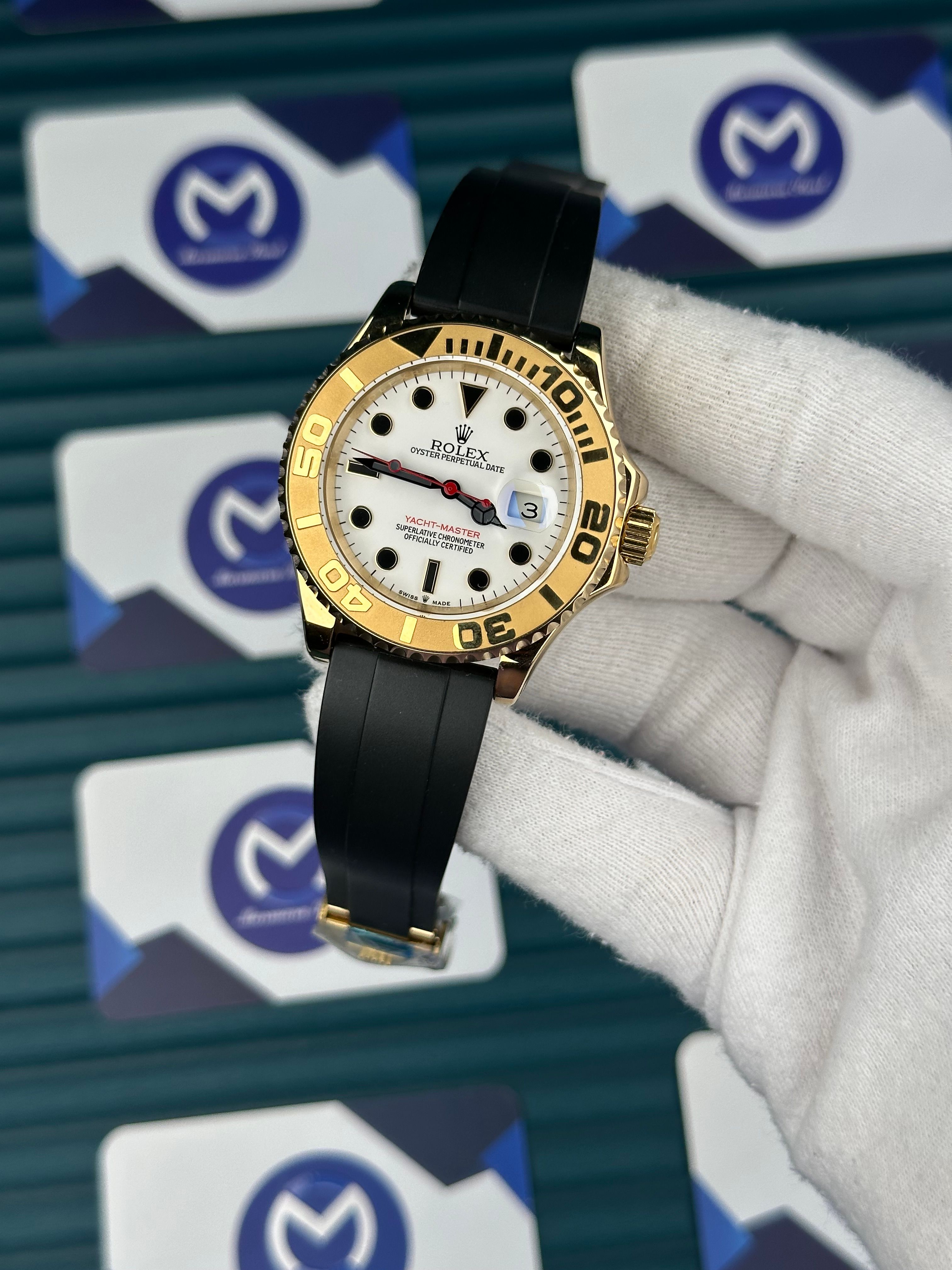 Rolex Yatch Master Gold Bezel Beyaz Kadran Oysterflex 
