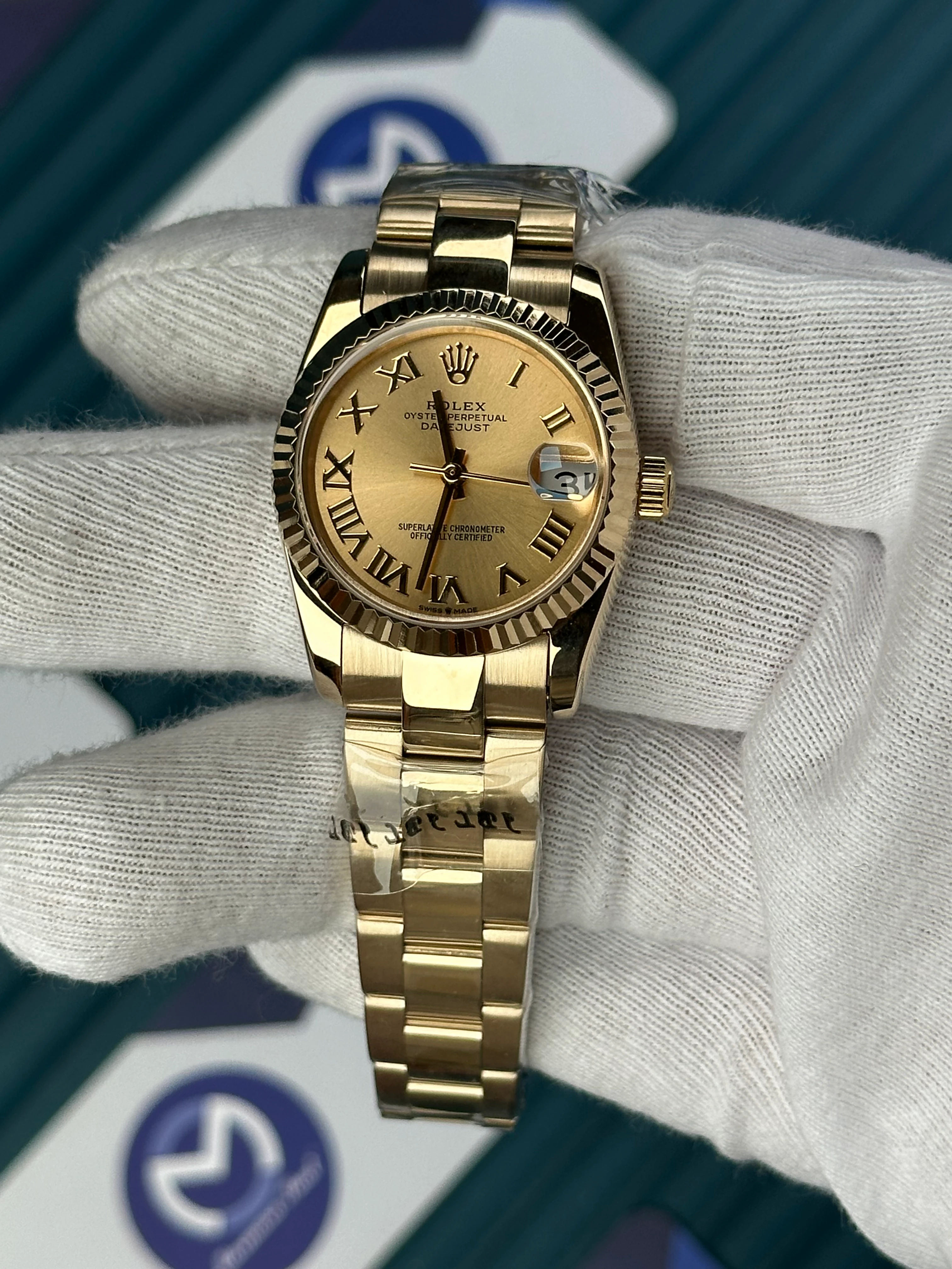 ROLEX 31 MM DATEJUST GOLD DIALROMA INDEX GOLD OYSTER 