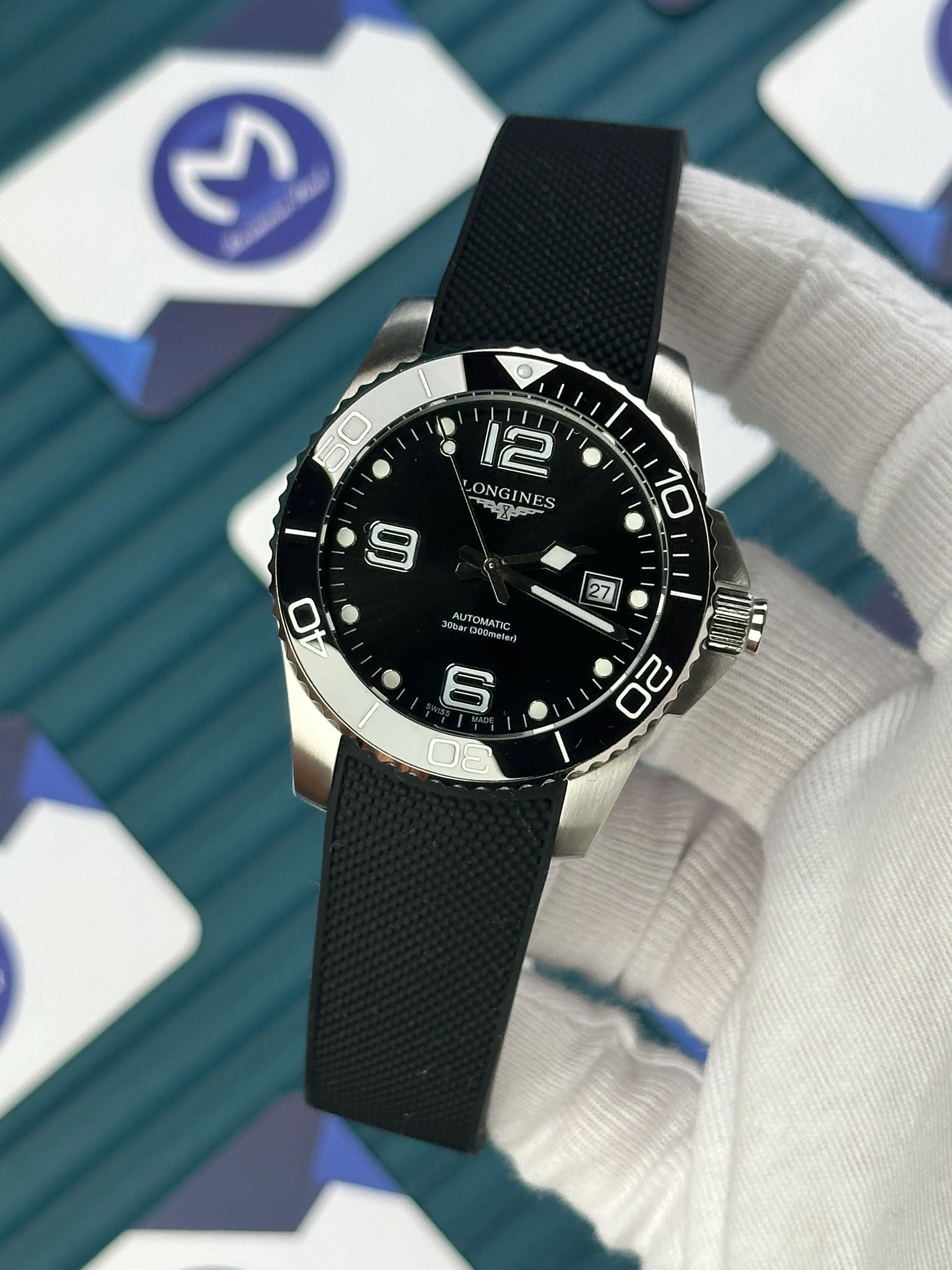 LONGINES HYDROCONQUEST AUTOMATIC BLACK DIAL BLACK RUBBER