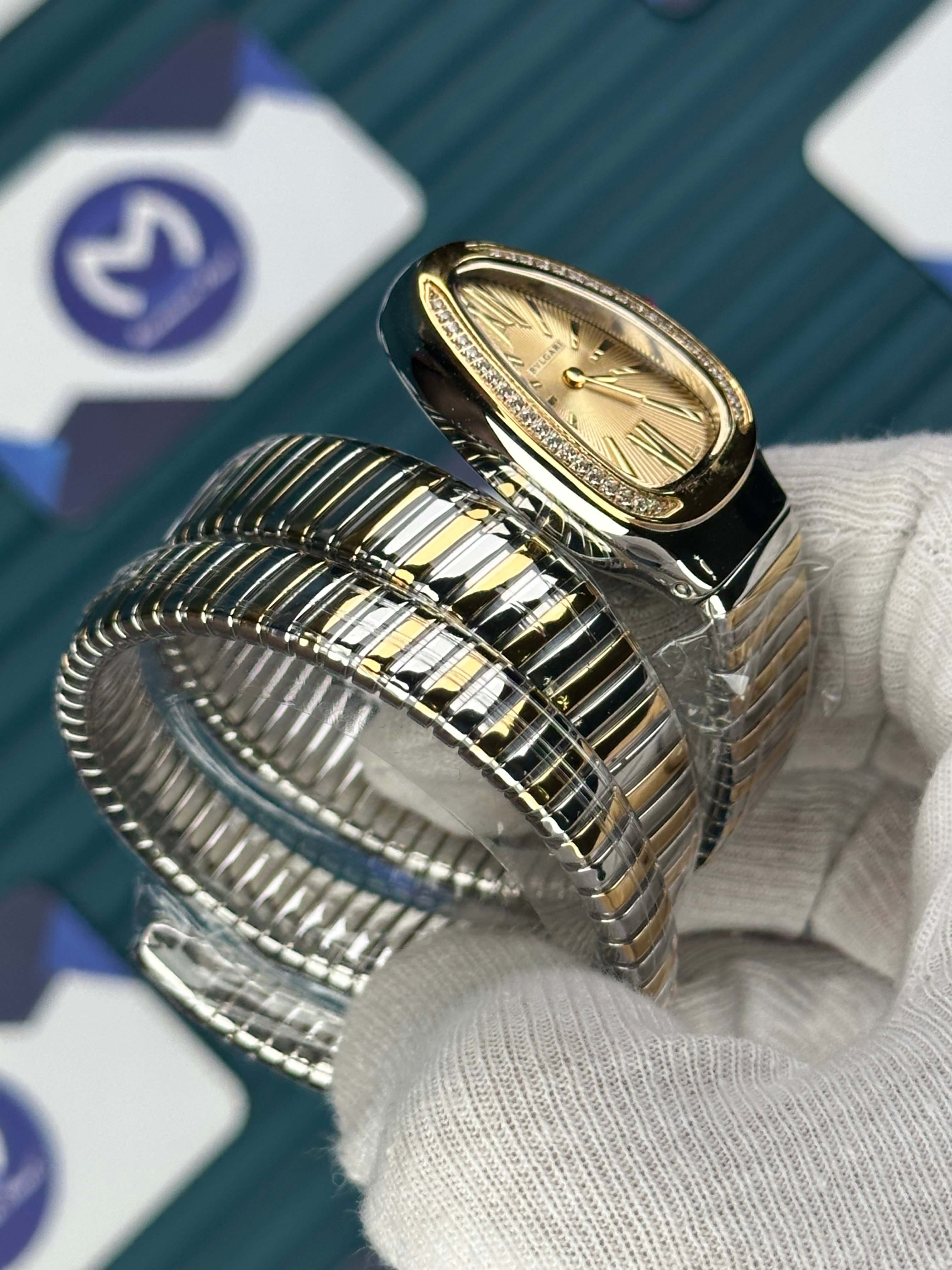 BVLGARI SERPENTI GOLD DIAL DIAMOND BEZEL GOLD-SILVER TUBOGAS