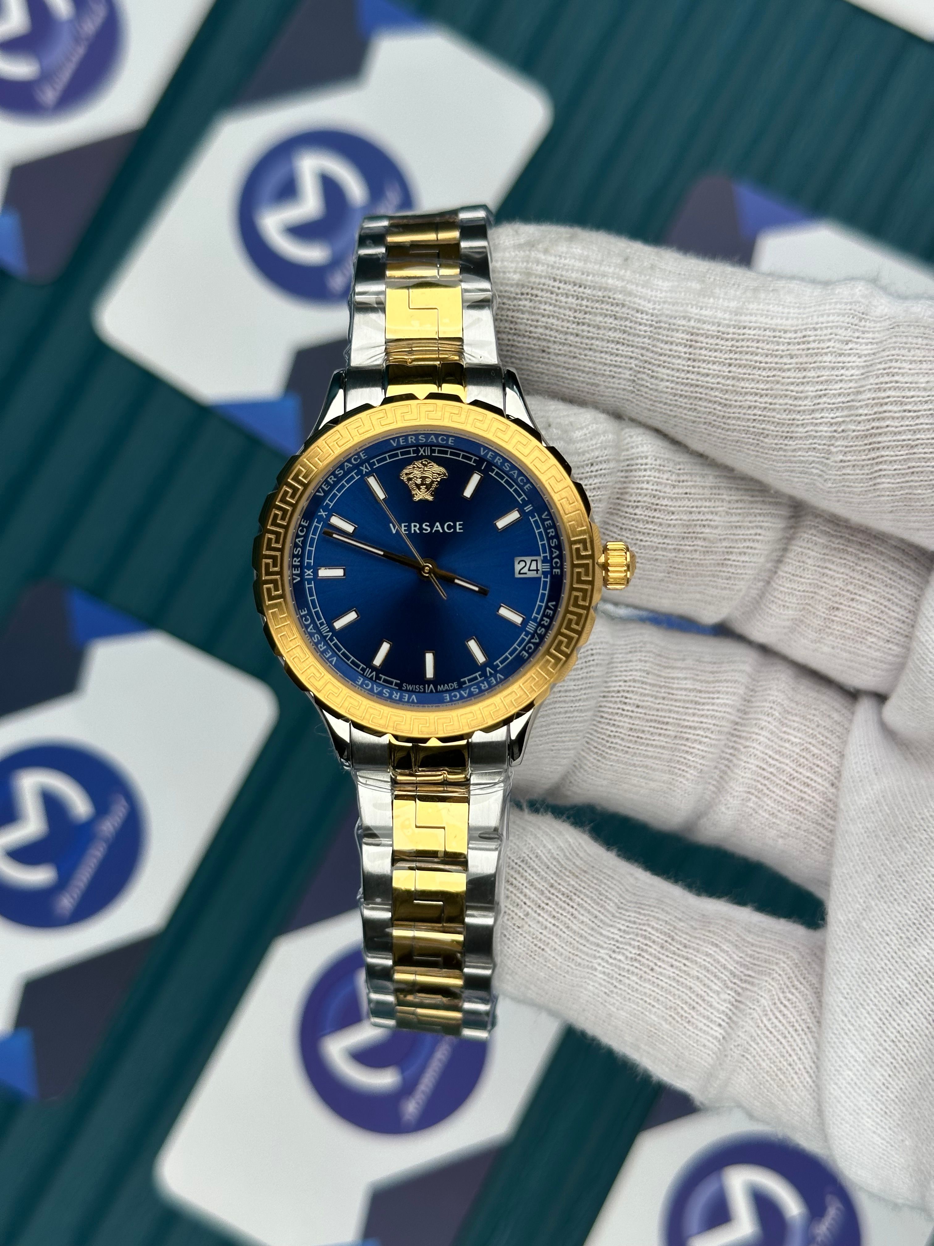 VERSACE 36 BLUE DIAL GOLD-SILVER OYSTER