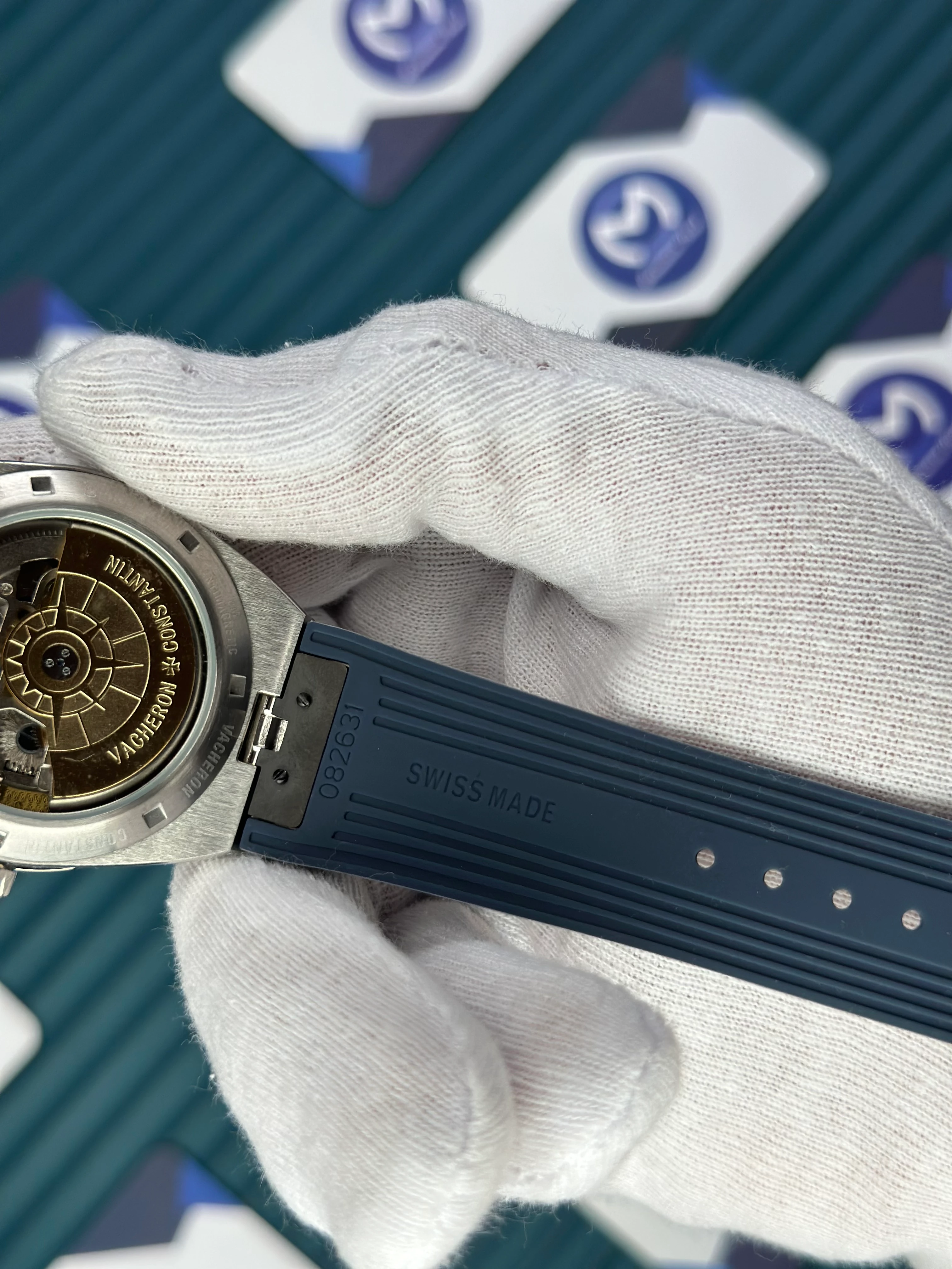 VACHERON CONSTANTIN BLUE DIAL SILVER CASE BLACK BEZEL DUAL TIME NAVY BLUE RUBBER 