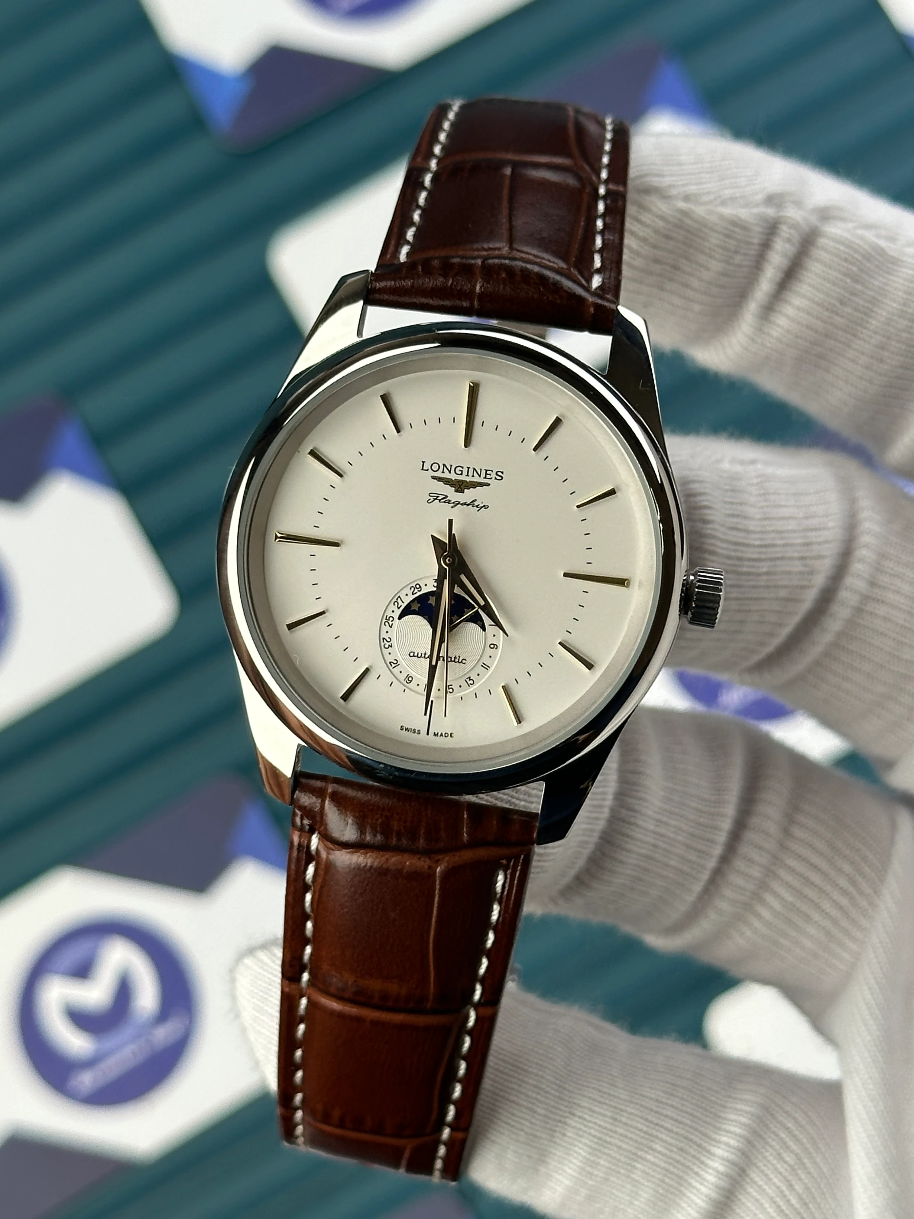 LONGINES FLAGSHIP HERITAGE MOONPHASE WHITE 