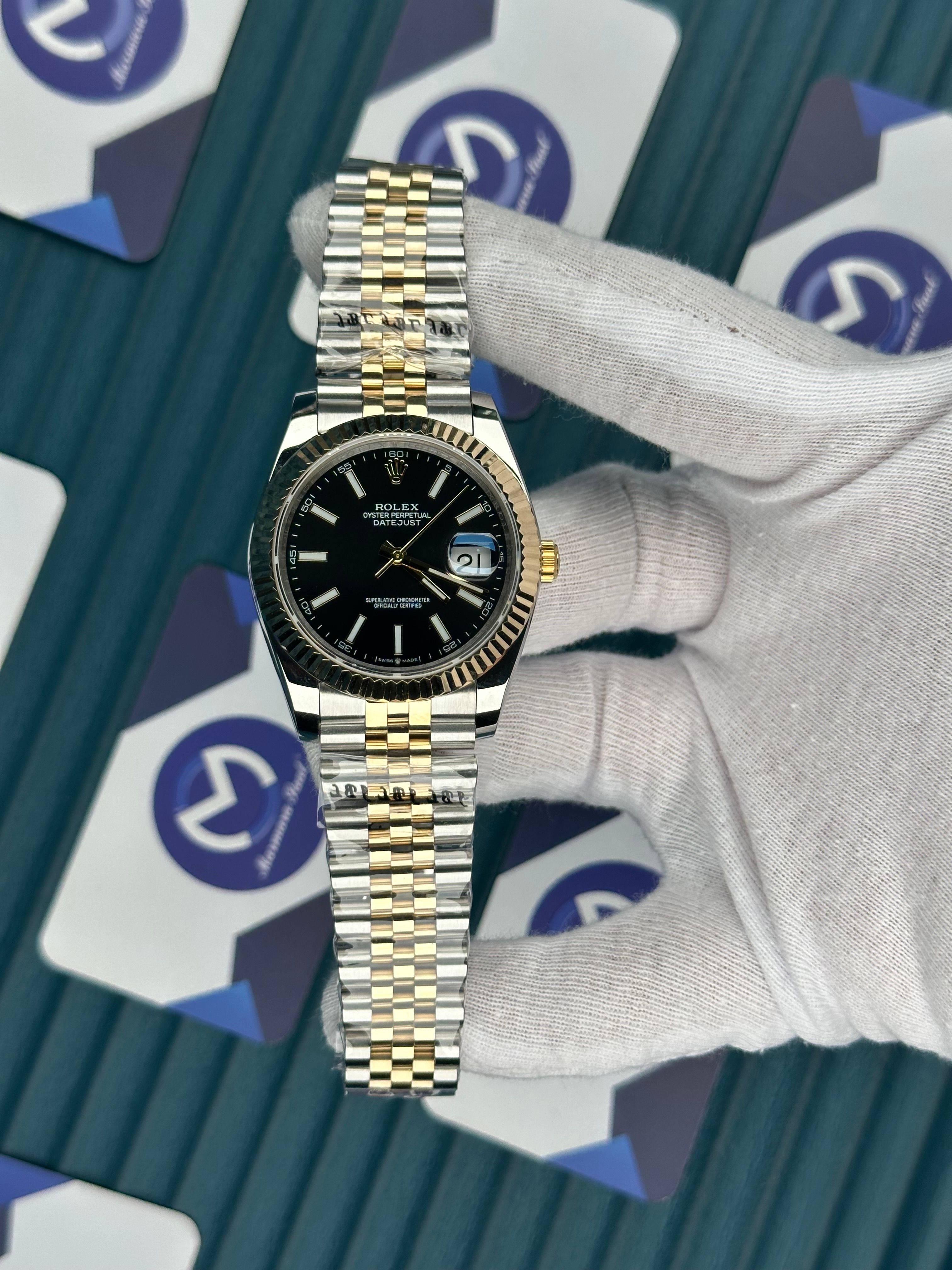 ROLEX DATEJUST BLACK DIAL GOLD-SILVER JUBILE