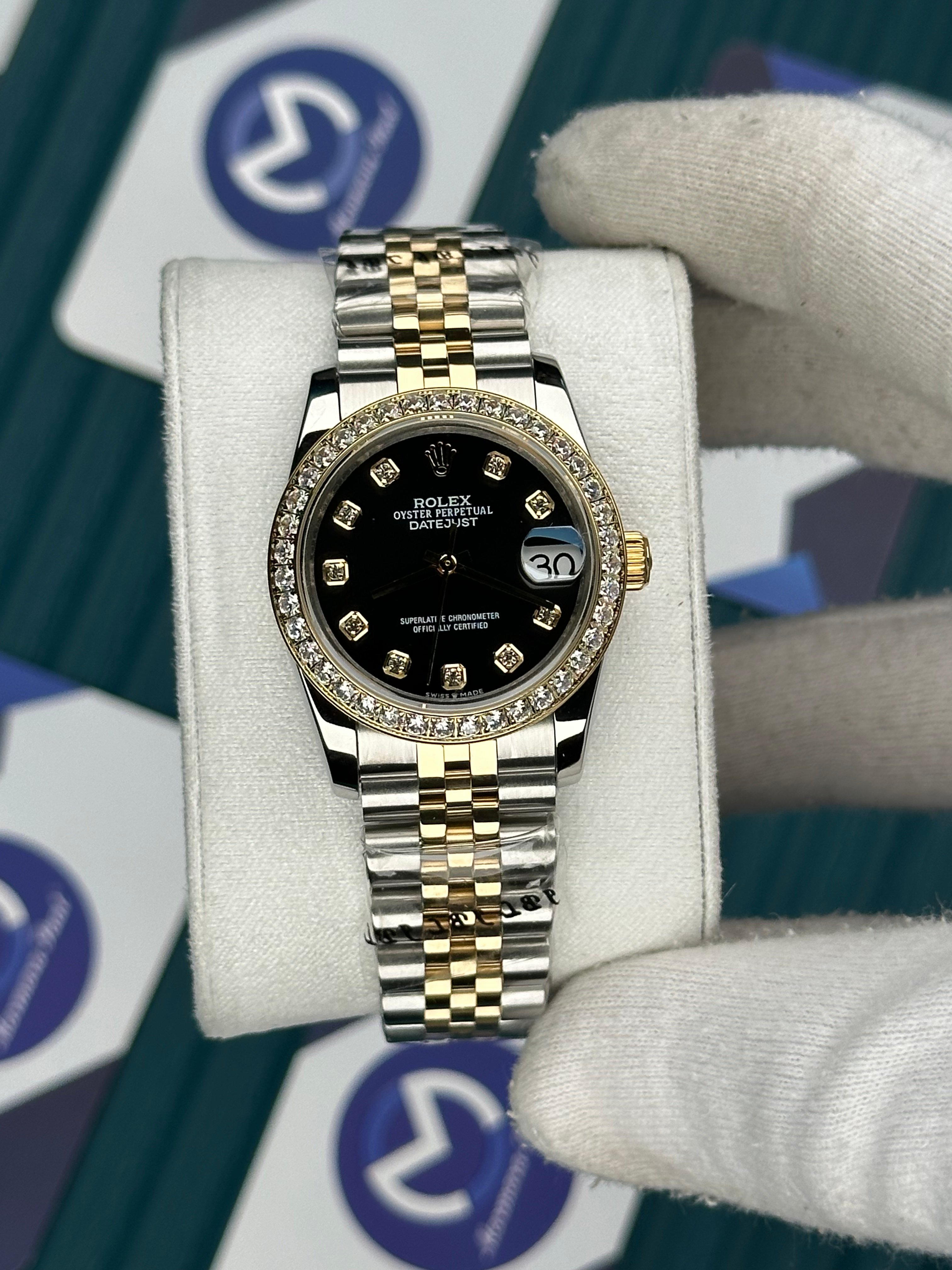 ROLEX 31 SİYAH KADRAN PIRLANTA BEZEL GOLD-SILVER JUBILEE