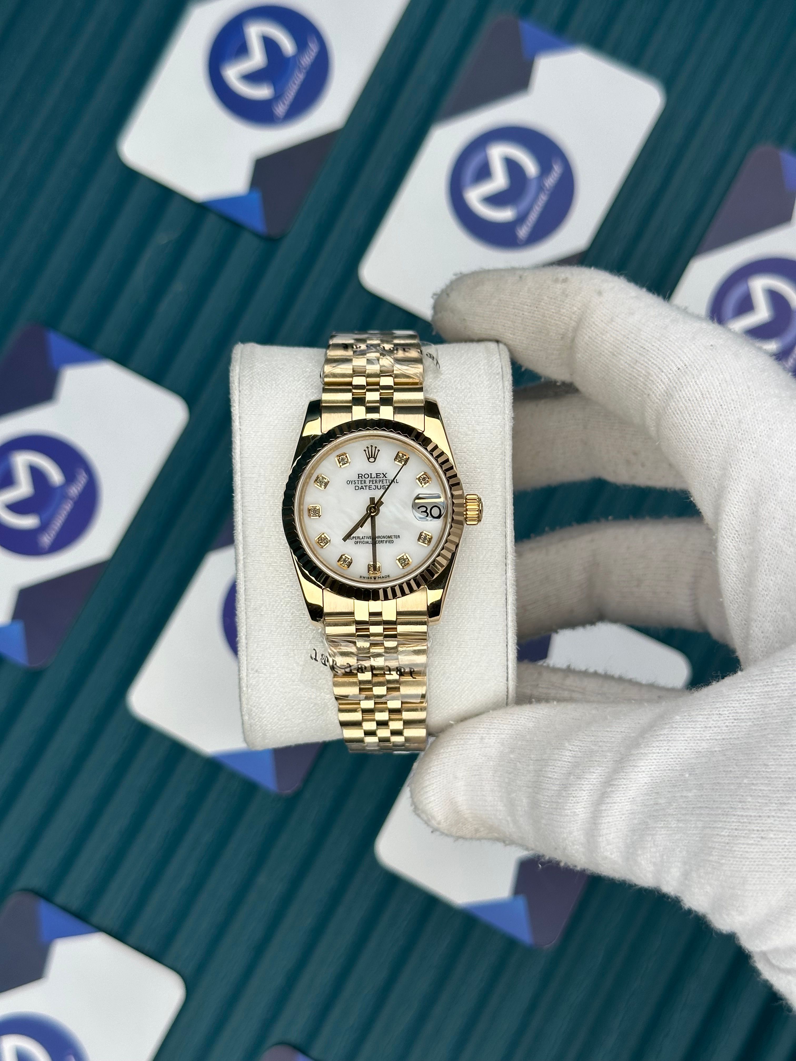 ROLEX 31 WHITE DIAL DIAMOND INDEX GOLD JUBILEE