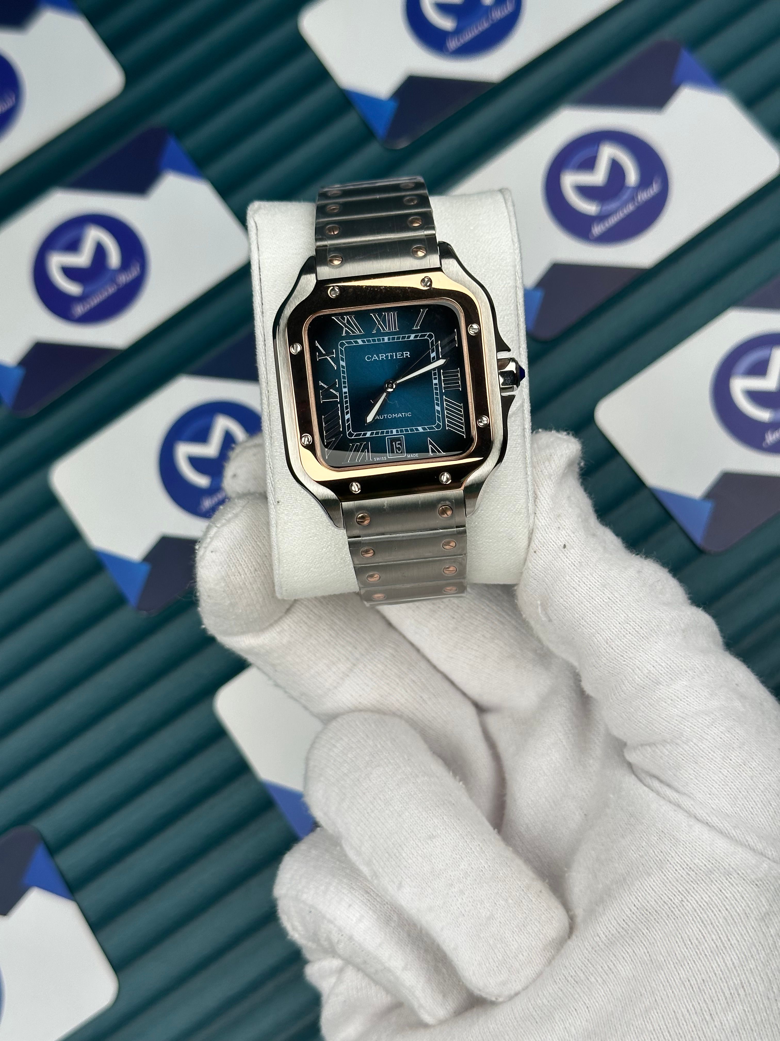Cartier Santos Rose-Silver Mavi Kadran