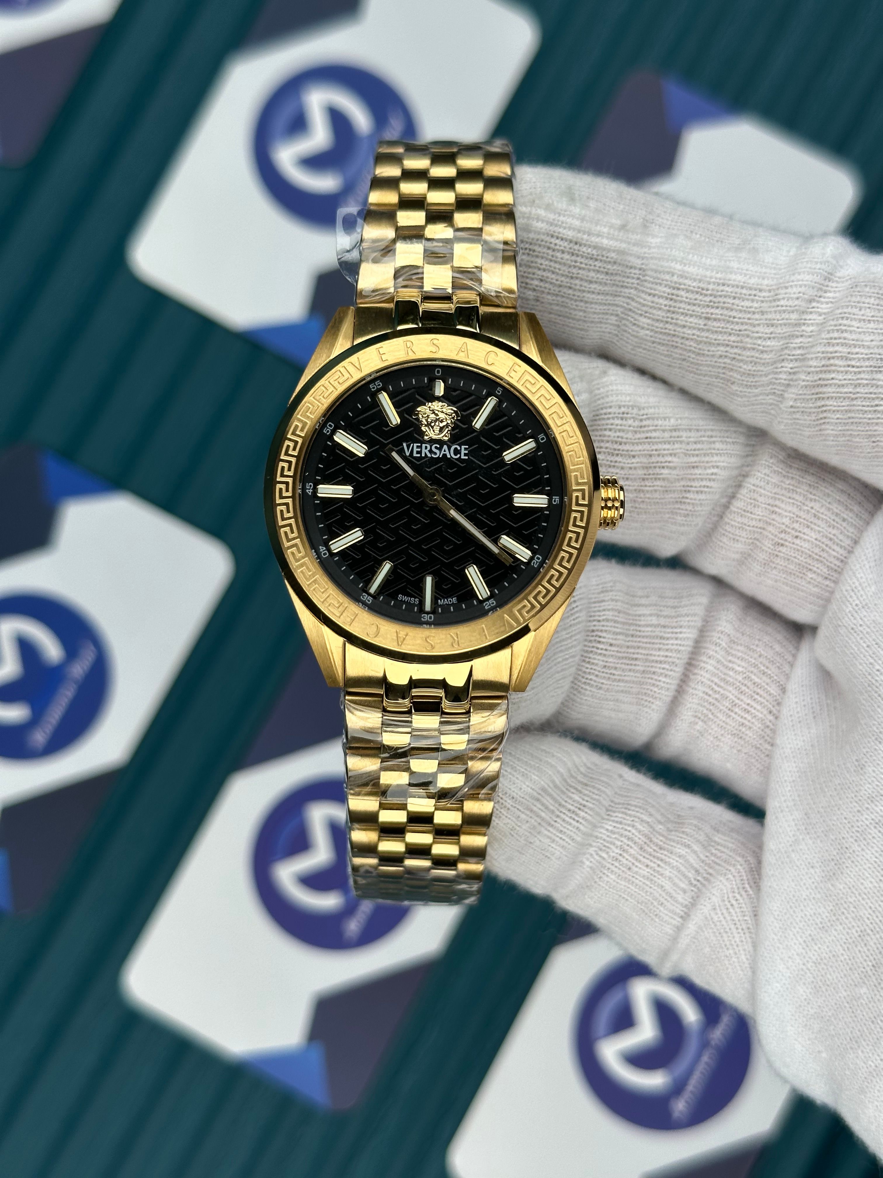 VERSACE 36 BLACK DIAL GOLD SILVER