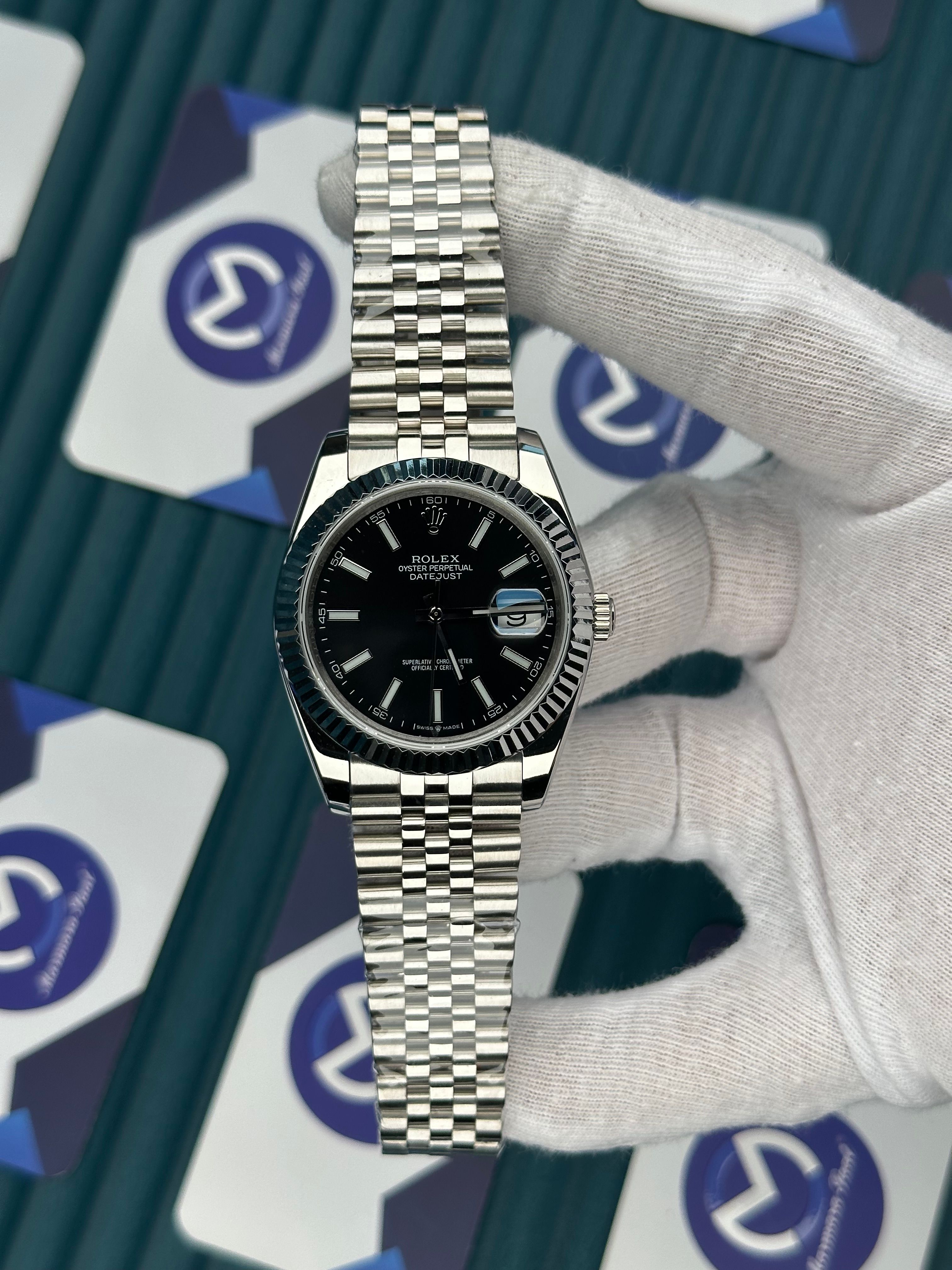 ROLEX DATEJUST BLACK DIAL SILVER JUBILE