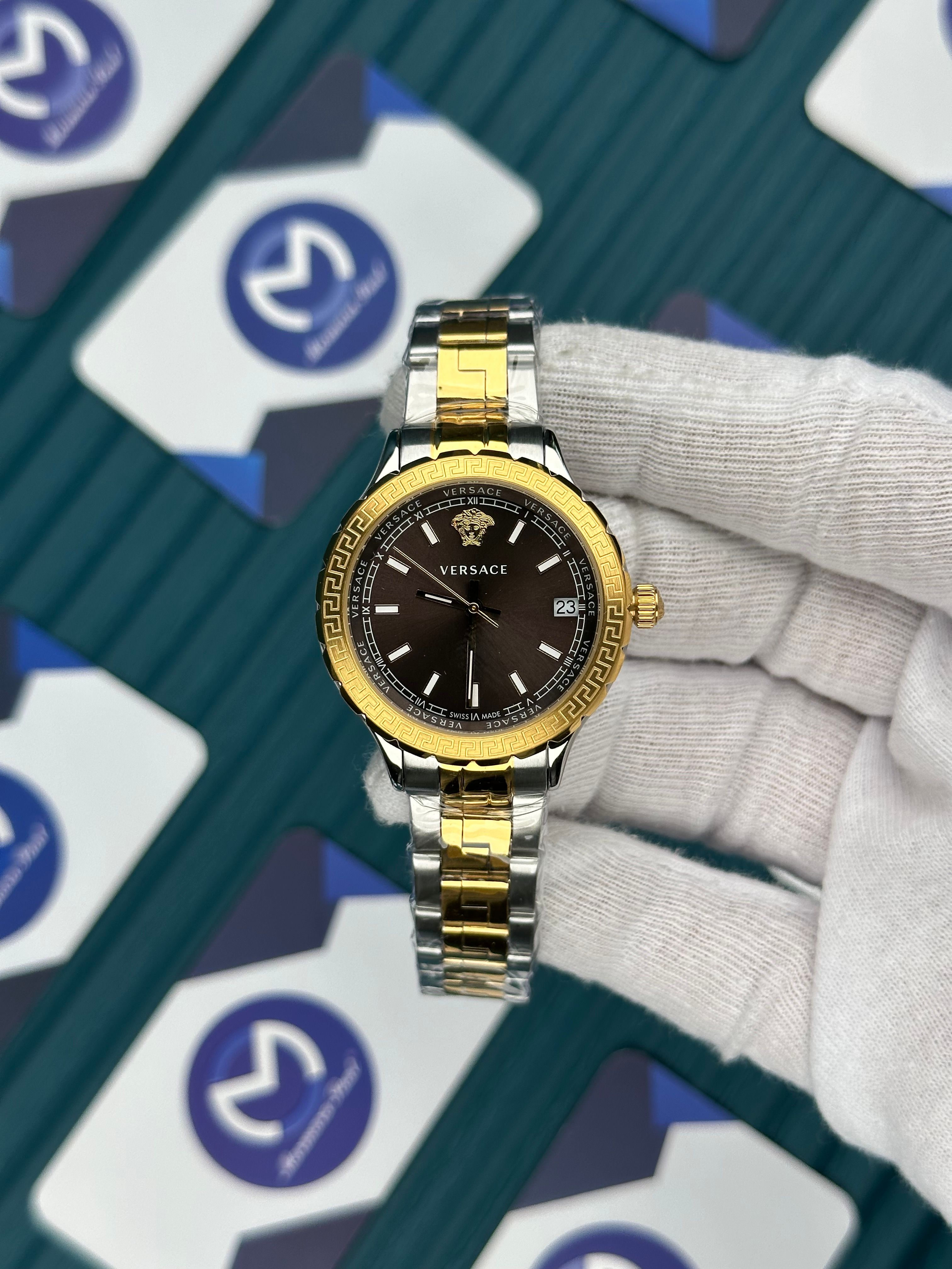 VERSACE 36 CHOCOLATE DIAL GOLD-SILVER OYSTER